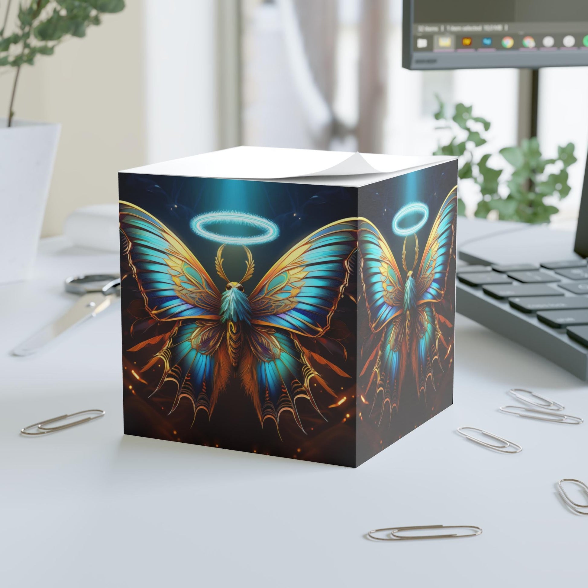 Artistic Halo Butterfly Note Cube - Aesthetic Desk Decor, Inspirational Stationery, Halo Butterfly, Perfect for Notes
