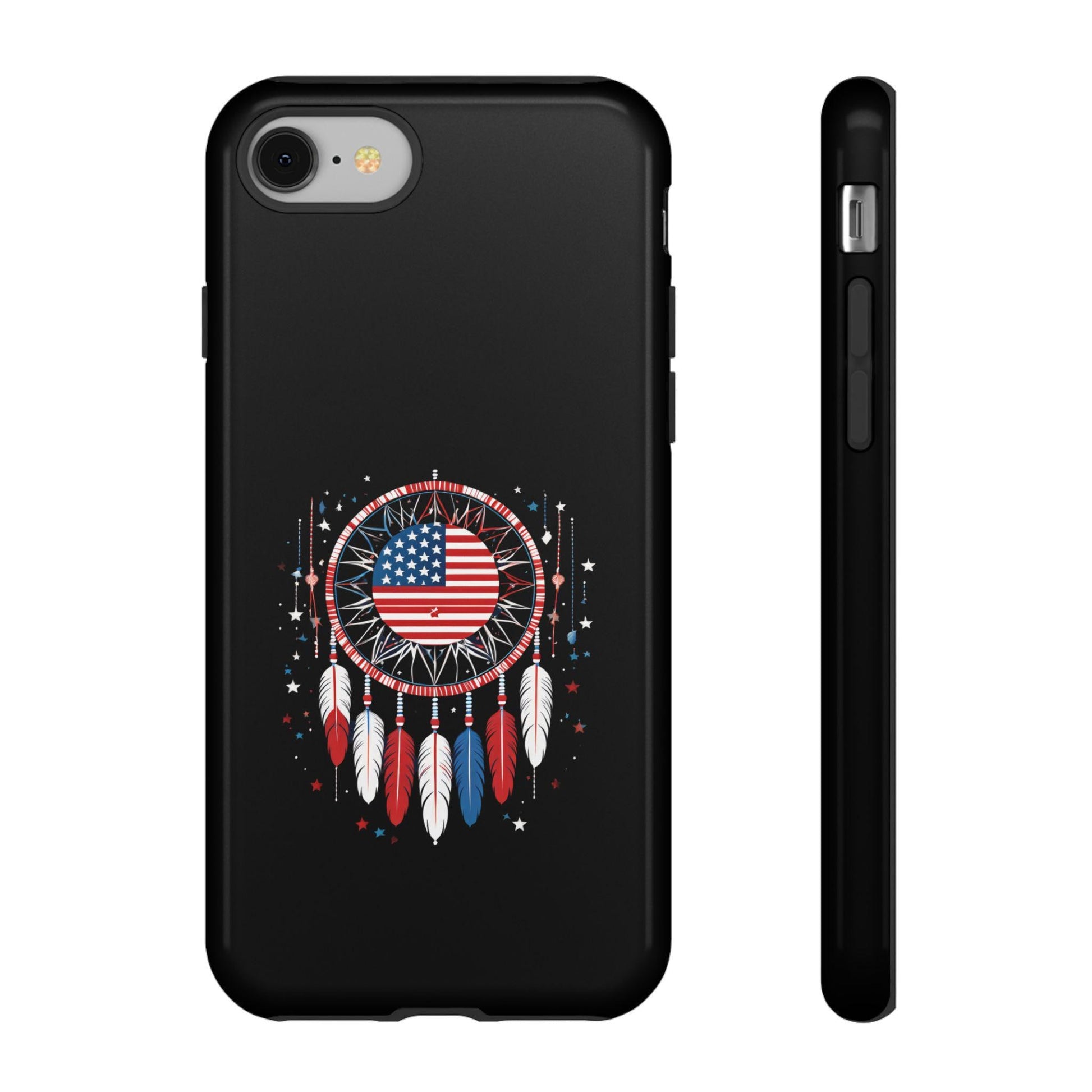 Patriotic Phone Case with Dreamcatcher Design, Tough Cases, Unique Gift for Independence Day, American Flag Style, Halo Butterfly