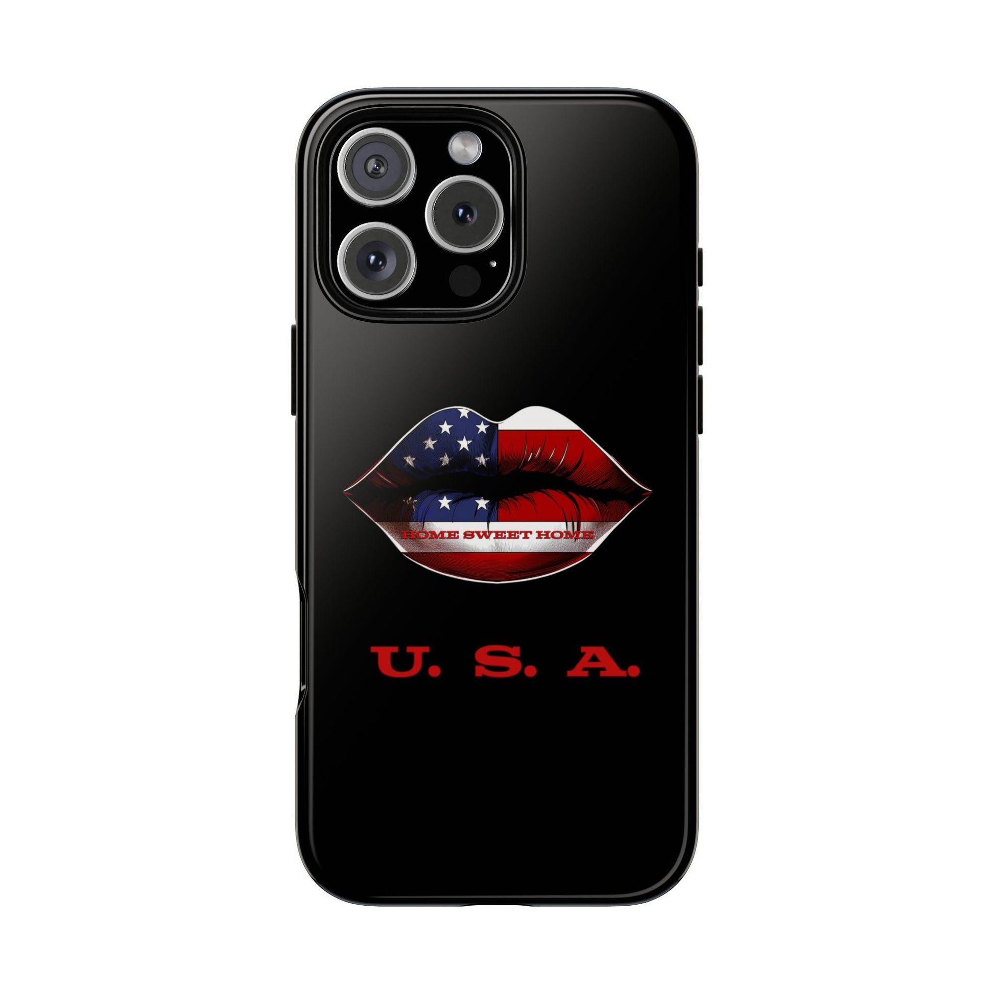 Patriotic Lips Home Sweet Home USA Phone Case with USA Design, American Flag Kiss Lip Graphic, Gift for Veterans, Halo Butterfly,