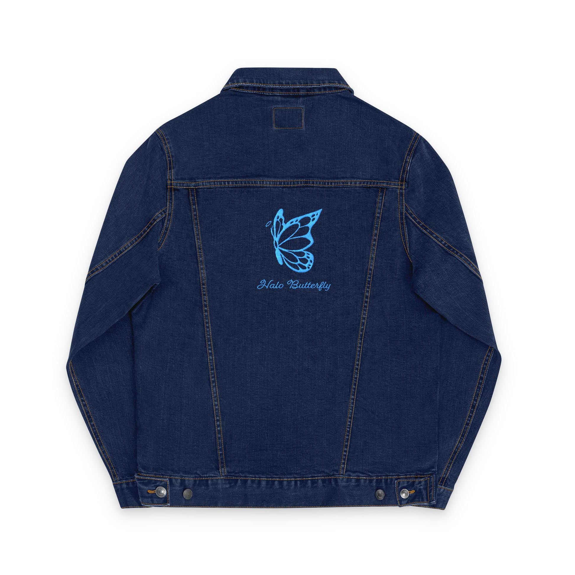 Halo Butterfly Logo Stylish Unisex Denim Jacket with Embroidered Halo Butterfly Trendy Outerwear