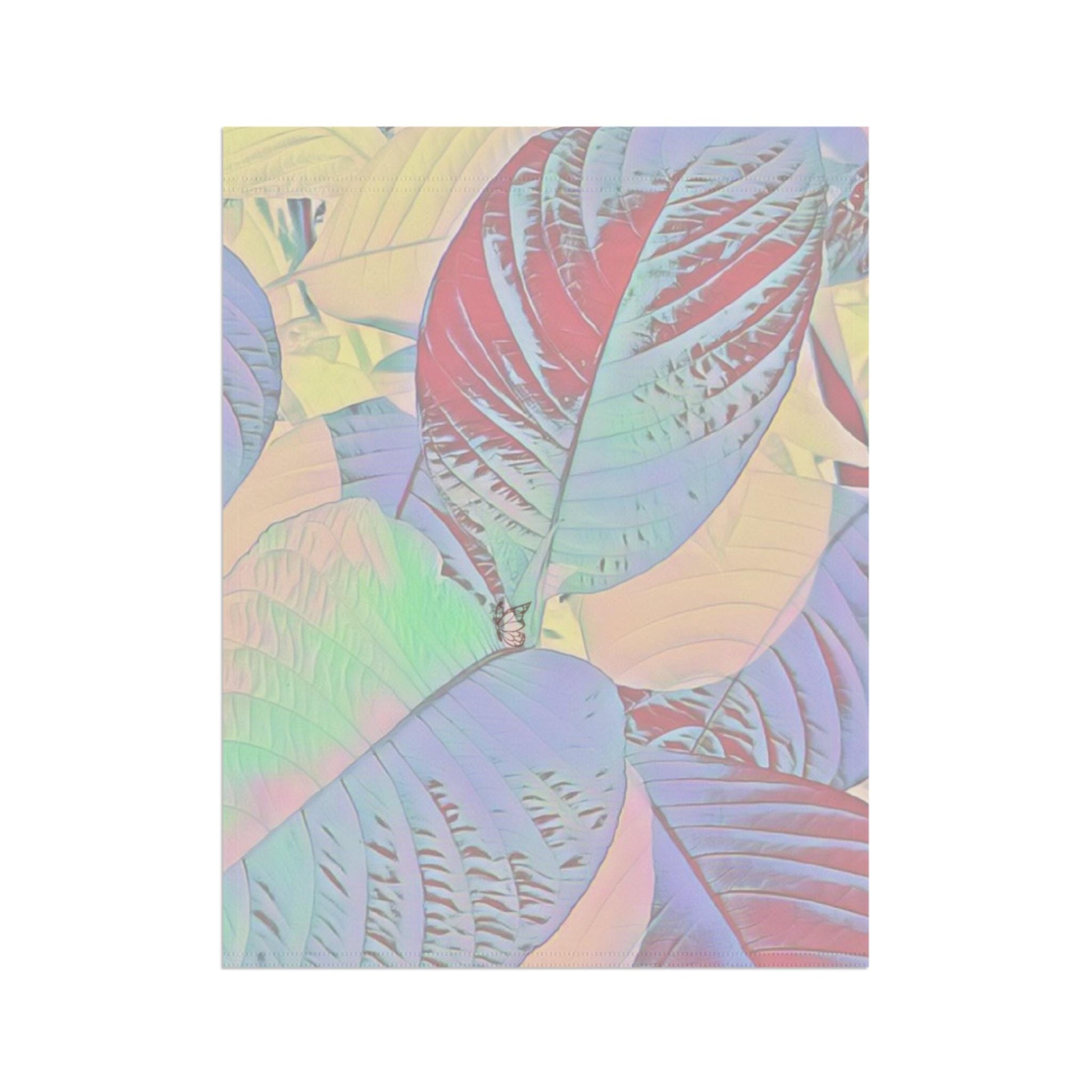 Colorful Botanical Leaves Garden & House Banner, Vibrant Garden Flag, Outdoor Decoration, Halo Butterfly, Nature Inspired Banner