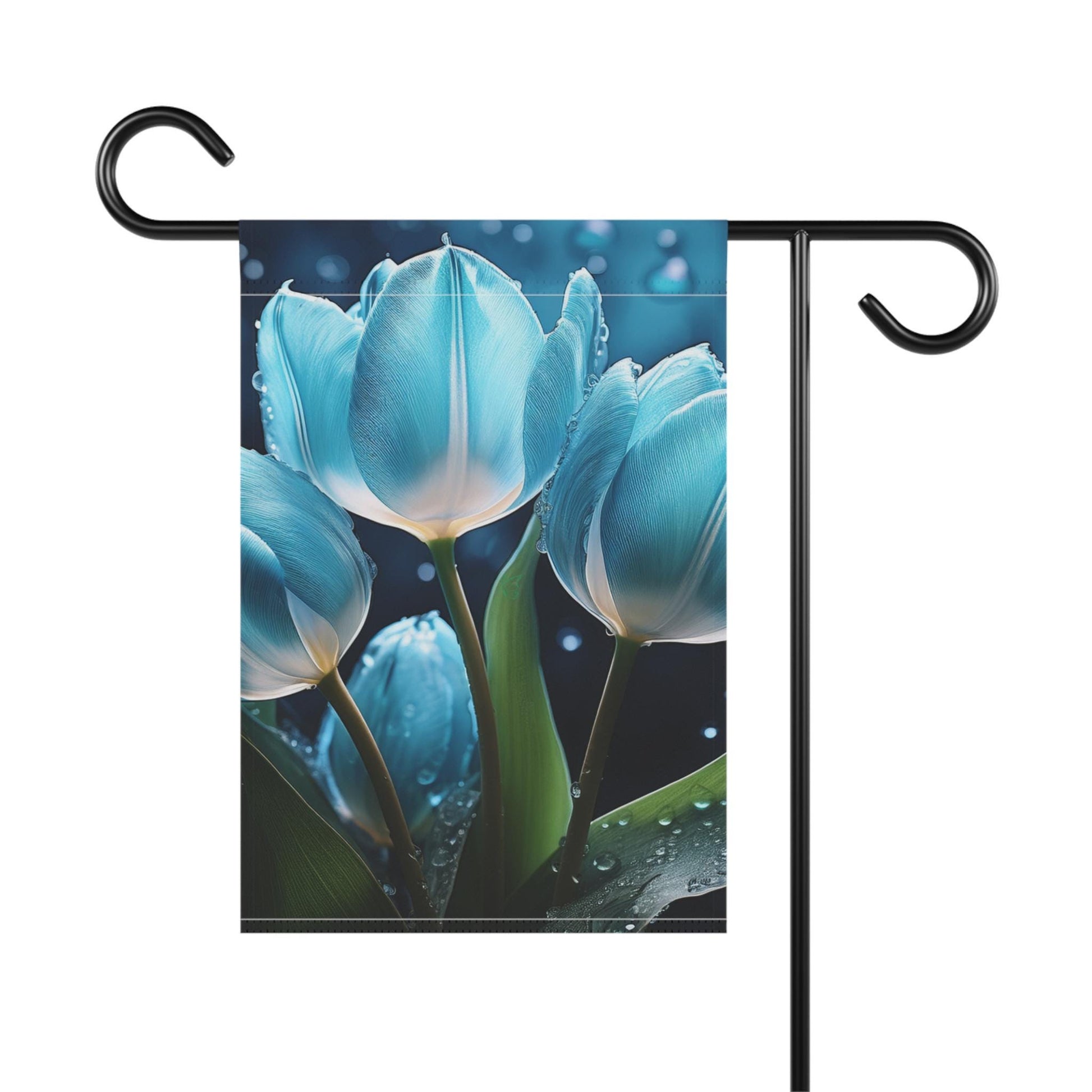 Chic Blue Tulip Garden Banner, Floral Outdoor Decor, Housewarming Gift, Spring Celebrations, Halo Butterfly, Yard Sign, Elegant Garden Art