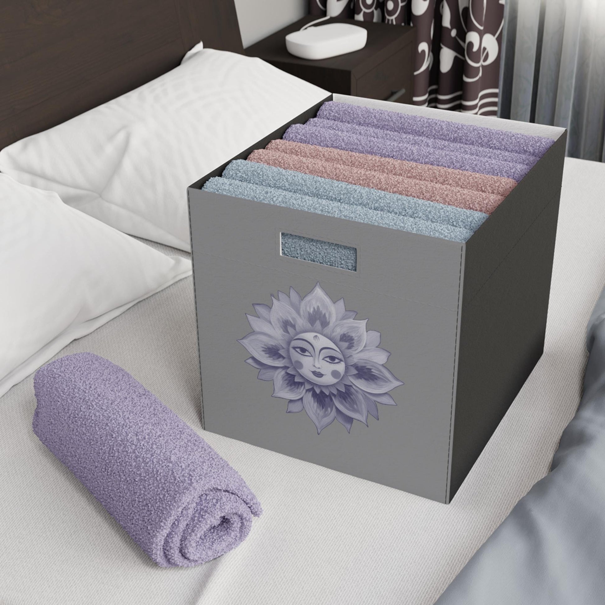 Bohemian Sun Flower Felt Storage Box, Home Decor Organizer, Stylish Storage Solution, Gift for Her, Bedroom or Nursery