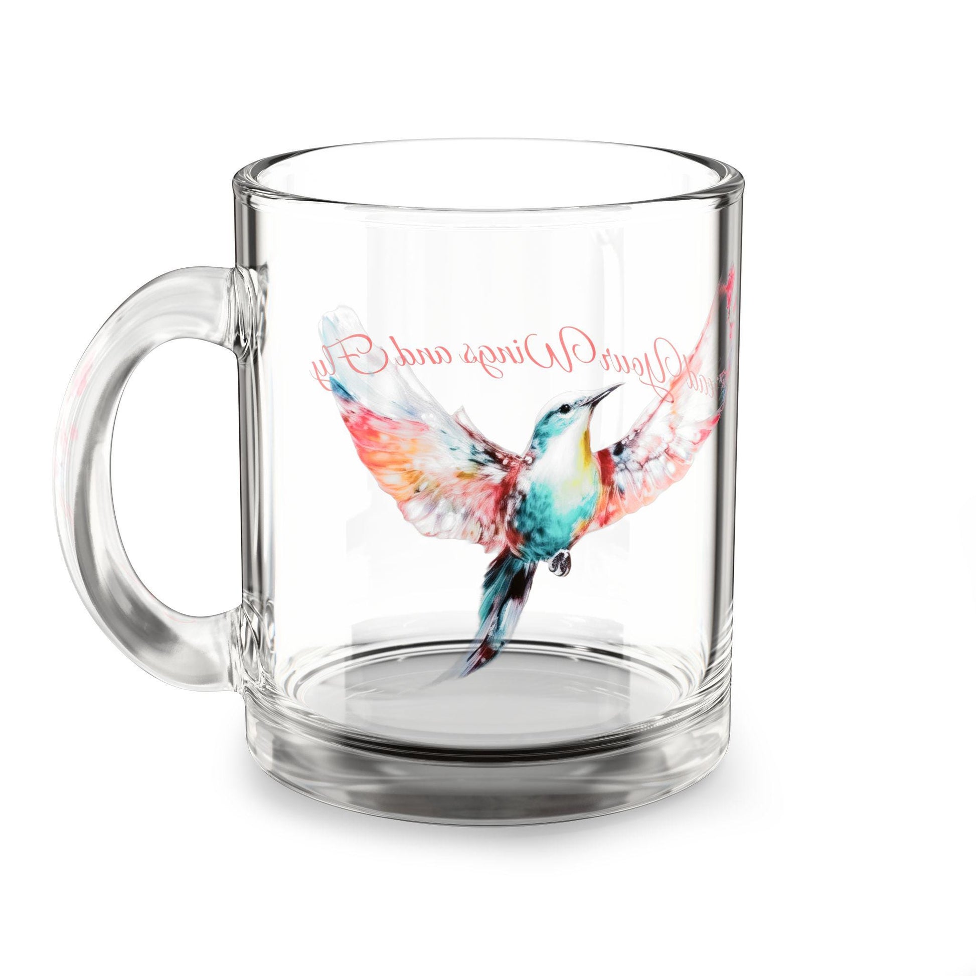 Colorful Hummingbird Glass Mug - Spread Your Wings, Inspirational Gift for Coffee Lovers, Perfect for Birthdays, Everyday Use