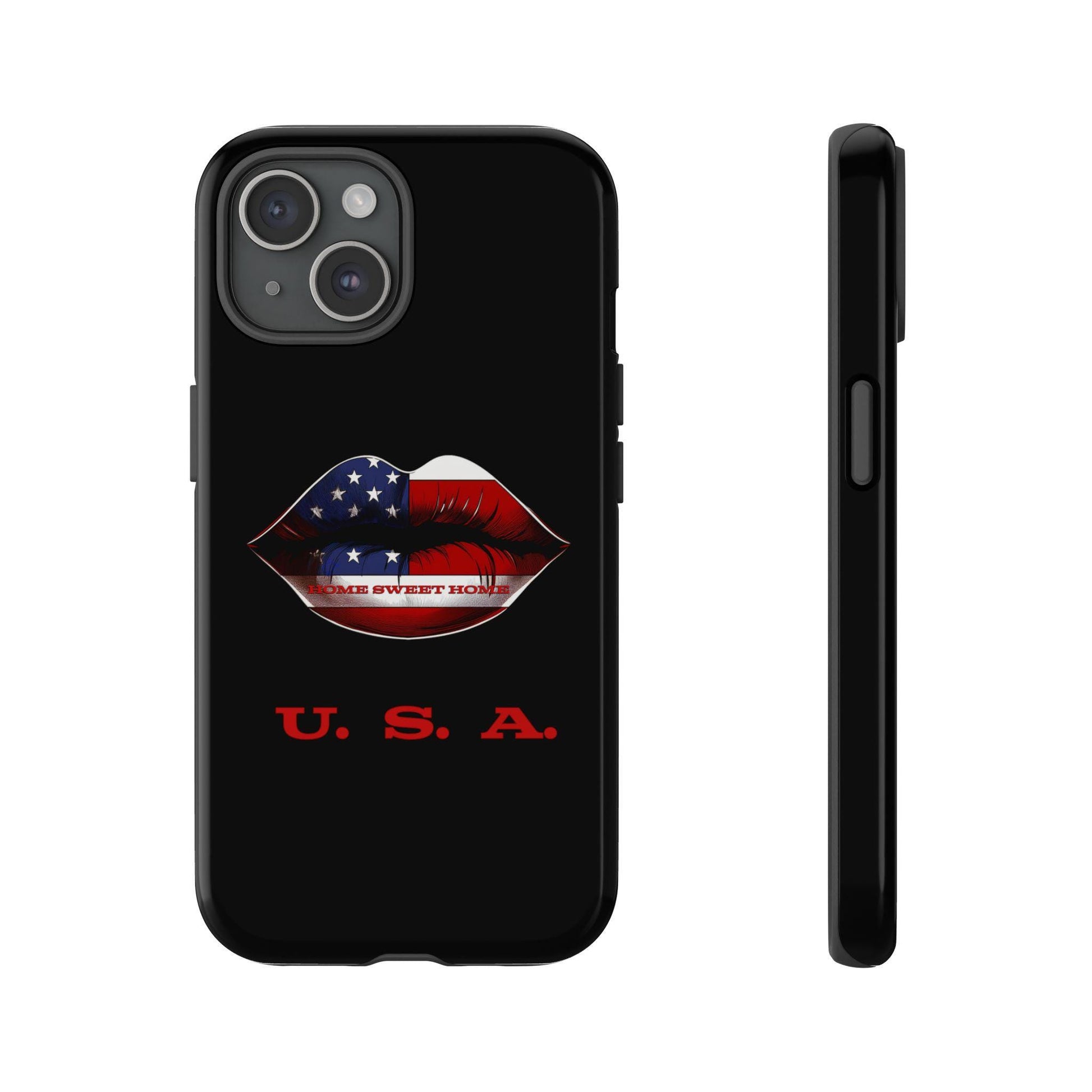 Patriotic Lips Home Sweet Home USA Phone Case with USA Design, American Flag Kiss Lip Graphic, Gift for Veterans, Halo Butterfly,