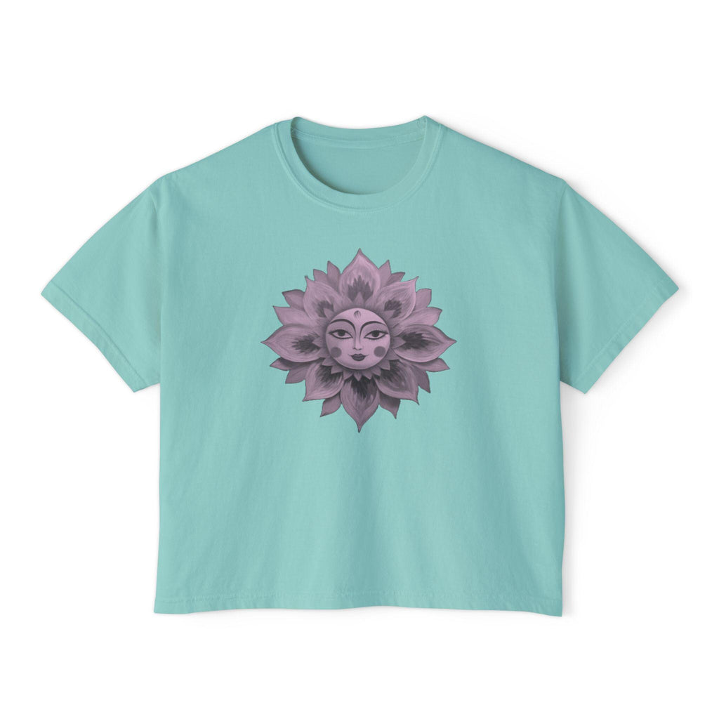 Boho Sun Flowers Graphic Boxy Tee - Relaxed Fit Women's Top, Casual Summer Outfit, Festival Wear, Gift for Her, Sun Lover Shirt