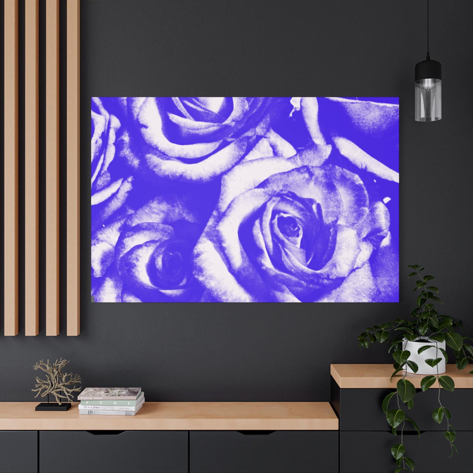 Blue Floral Canvas Art Print, Blue Rose Wall Decor, Home Decor, Gift for Her, Modern Art, Flowers for Living Room, Unique Artwork
