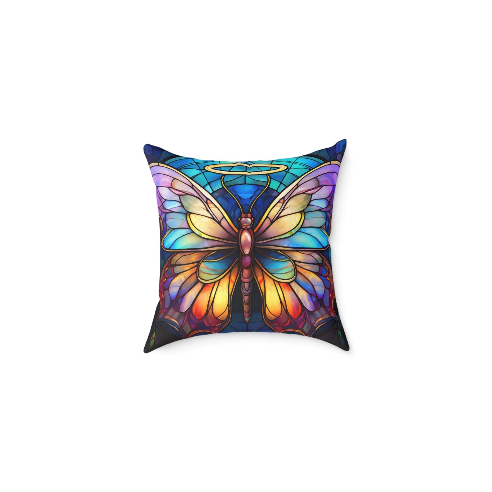 Colorful Halo Butterfly Stained Glass Pillow, Home Decor, Gift for Nature Lovers, Boho Style Cushion, Living Room Accent, Butterfly Art