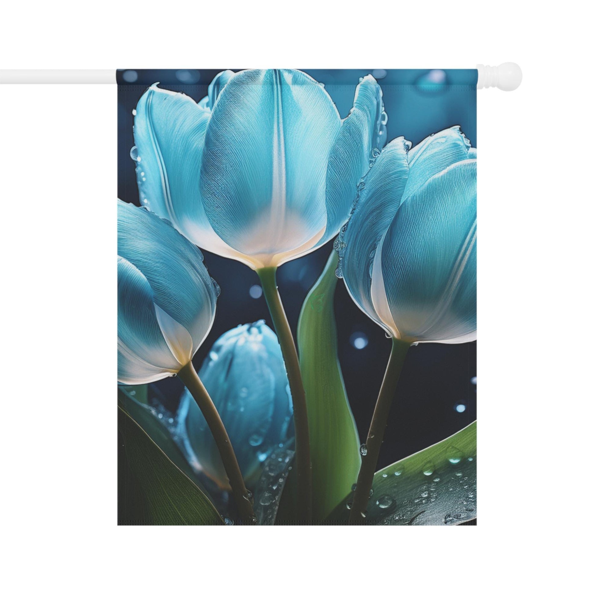 Chic Blue Tulip Garden Banner, Floral Outdoor Decor, Housewarming Gift, Spring Celebrations, Halo Butterfly, Yard Sign, Elegant Garden Art