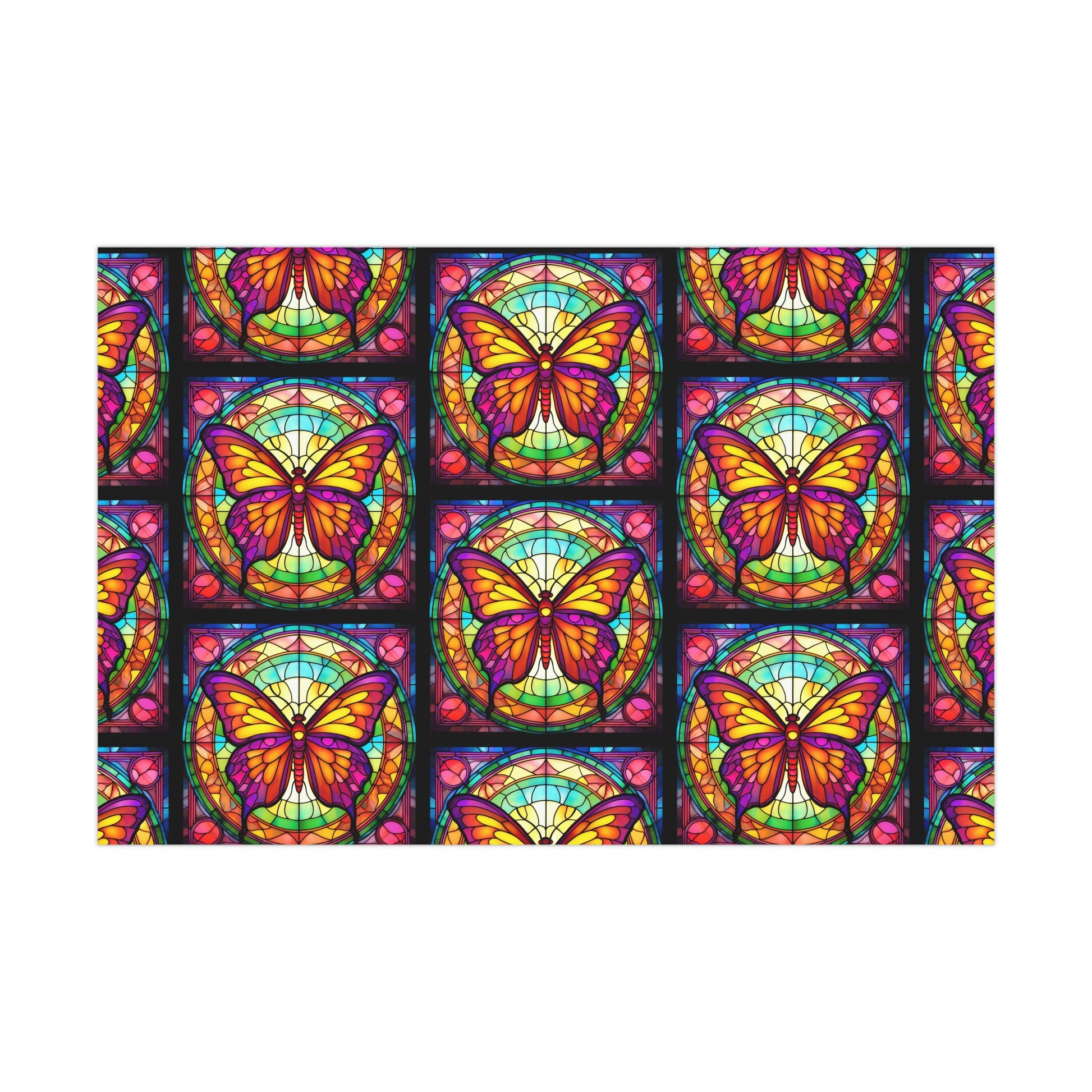 Butterfly Stained Glass Gift Wrap Papers | Vibrant Wrapping Paper for Birthdays, Weddings, and Celebrations