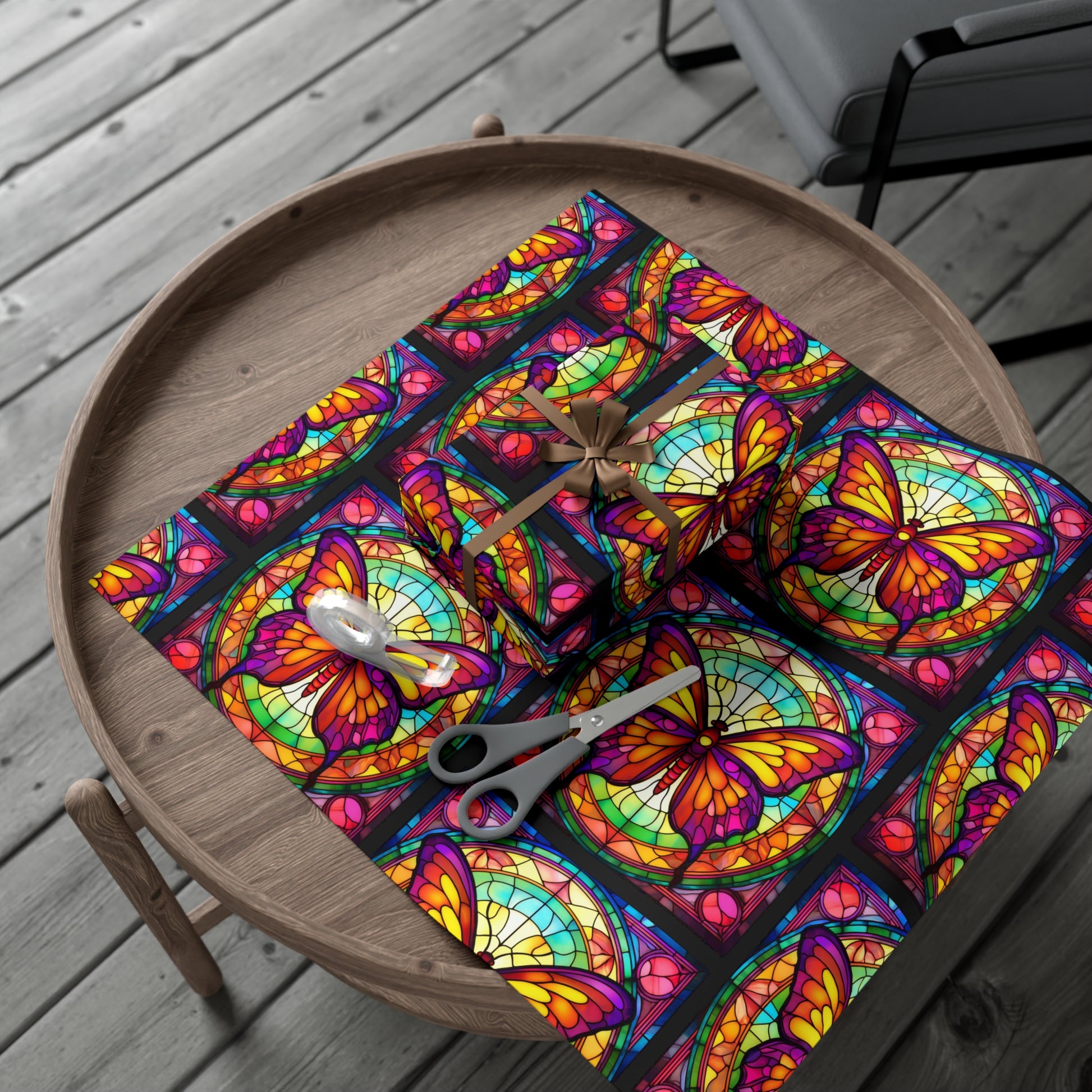 Butterfly Stained Glass Gift Wrap Papers | Vibrant Wrapping Paper for Birthdays, Weddings, and Celebrations