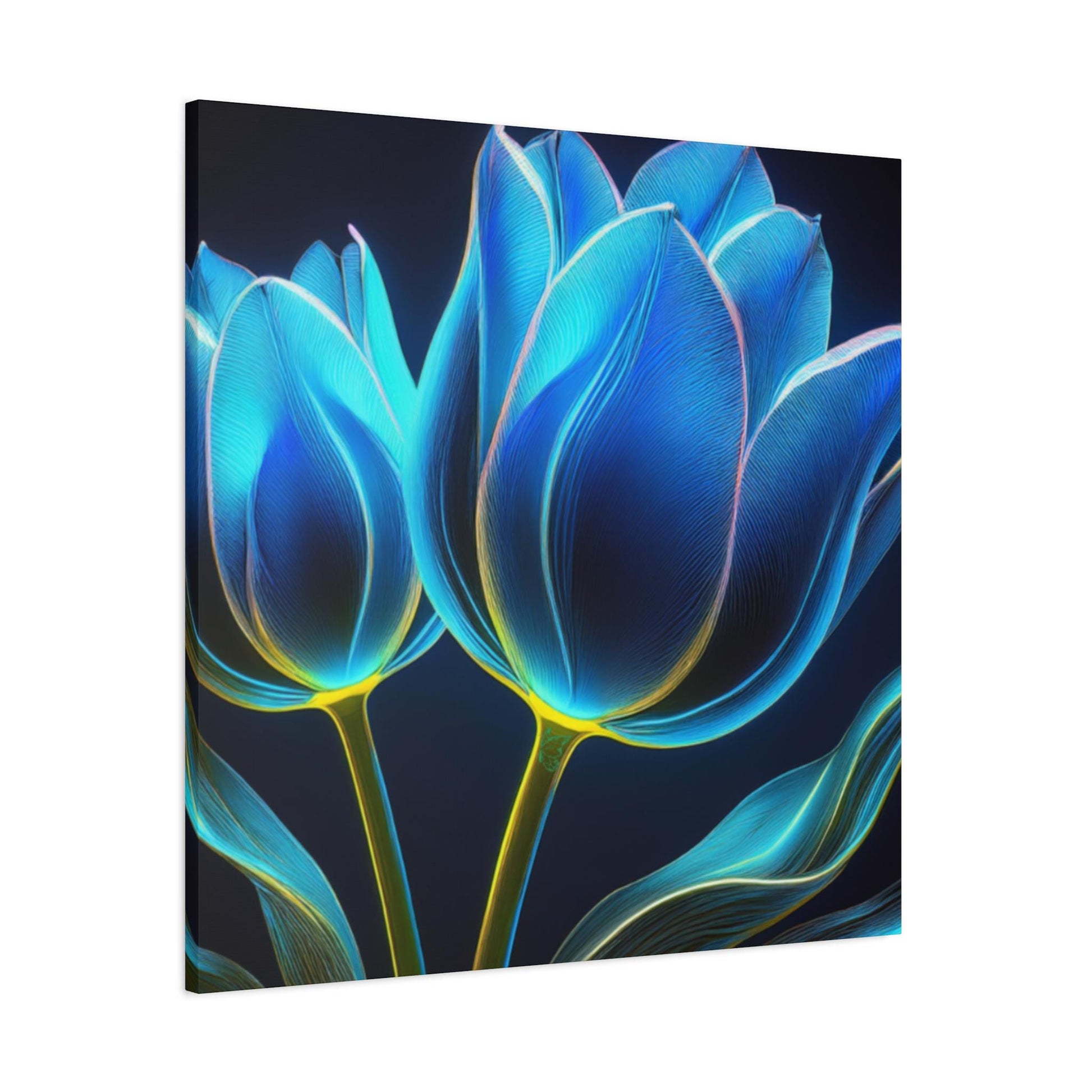 Bold Blue Tulip Canvas Wall Art, Flower Print Decor, Home Gallery Display, Gift for Flower Lovers, Halo Butterfly, Colorful Floral Artwork