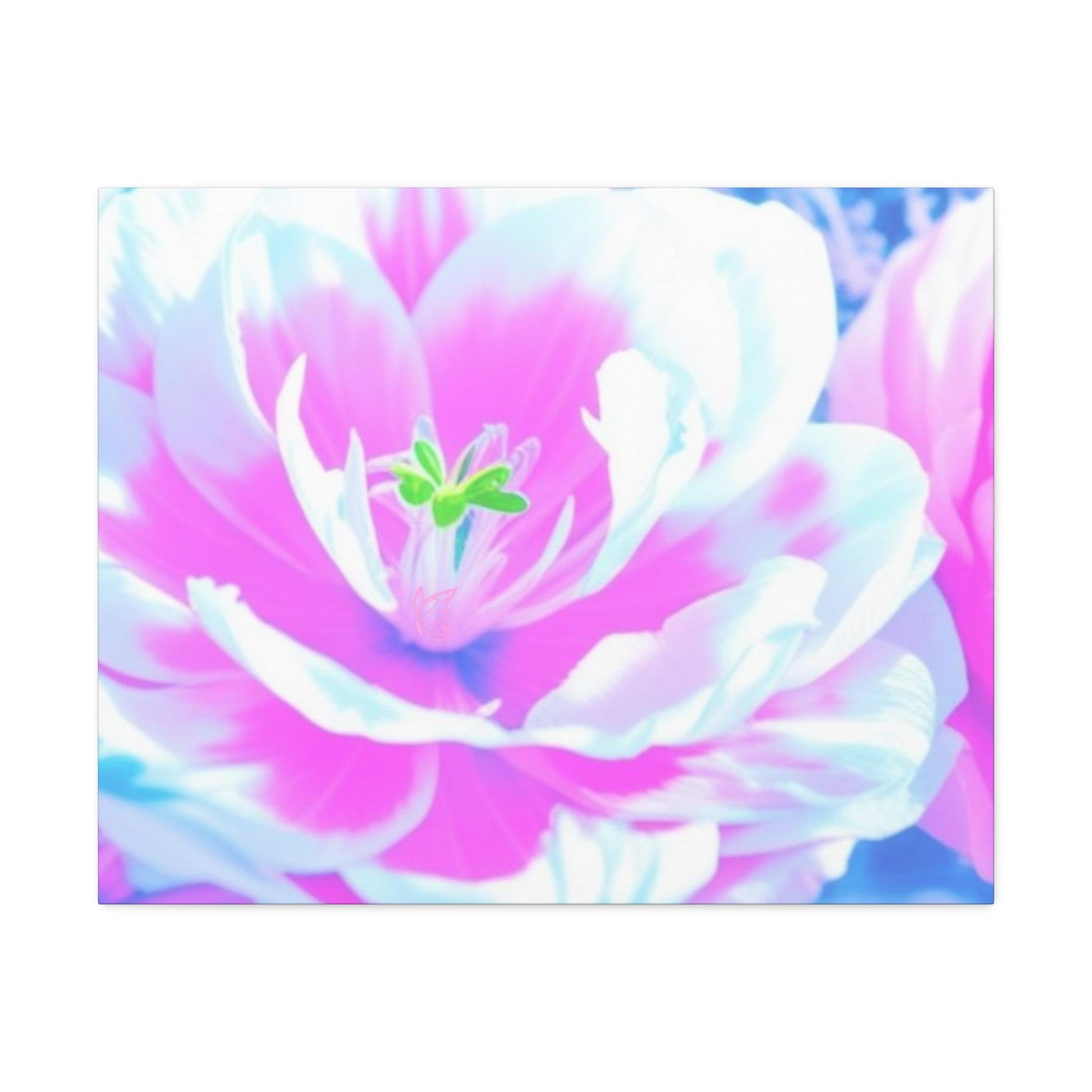 Bright Pink Floral Stretched Canvas Art Colorful Flower Wall Decor, Home Decor, Nature Lovers, Halo Butterfly, Spring Decor, Living Room Art