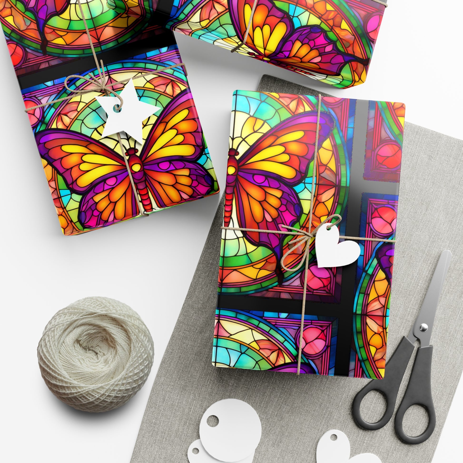 Butterfly Stained Glass Gift Wrap Papers | Vibrant Wrapping Paper for Birthdays, Weddings, and Celebrations