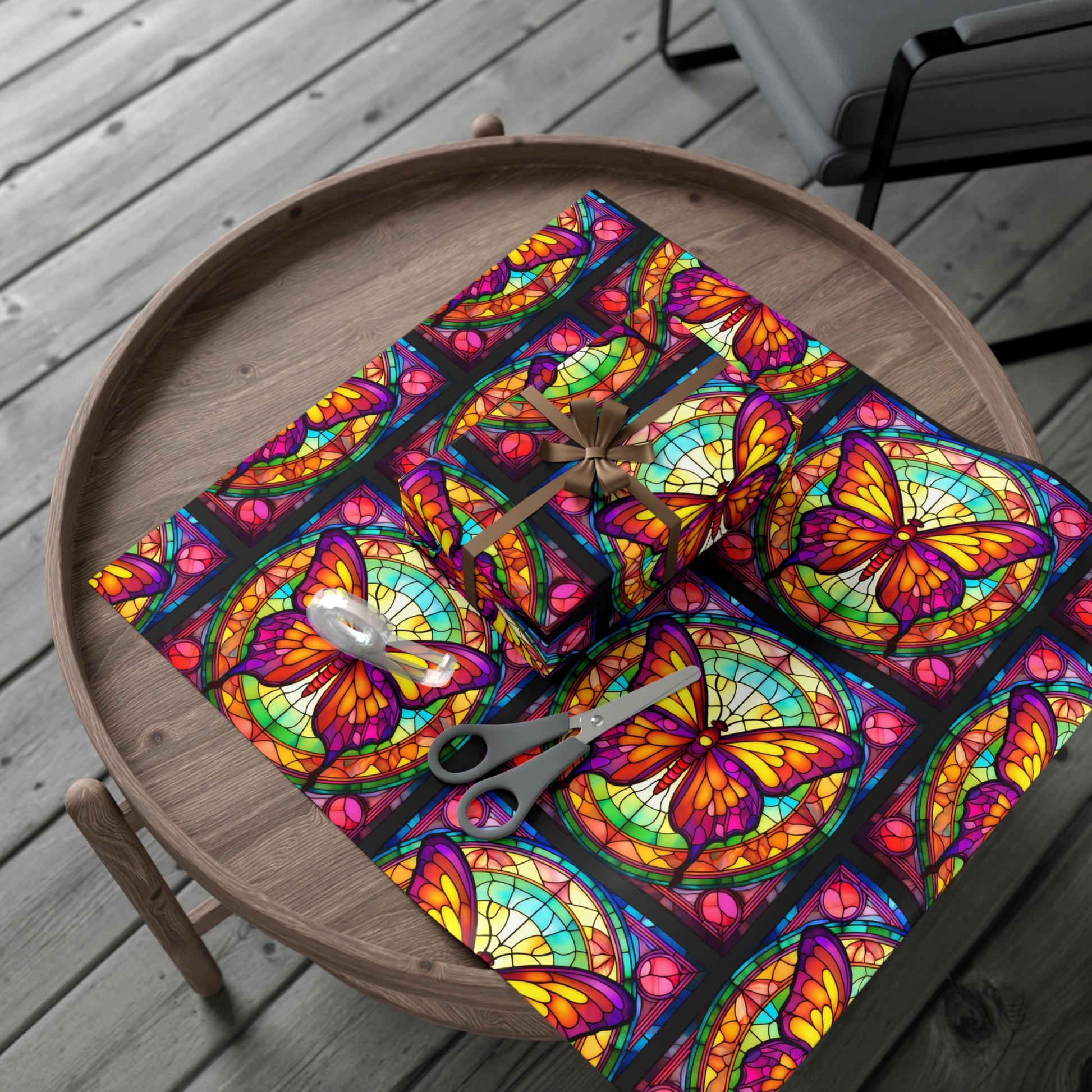 Butterfly Stained Glass Gift Wrap Papers | Vibrant Wrapping Paper for Birthdays, Weddings, and Celebrations