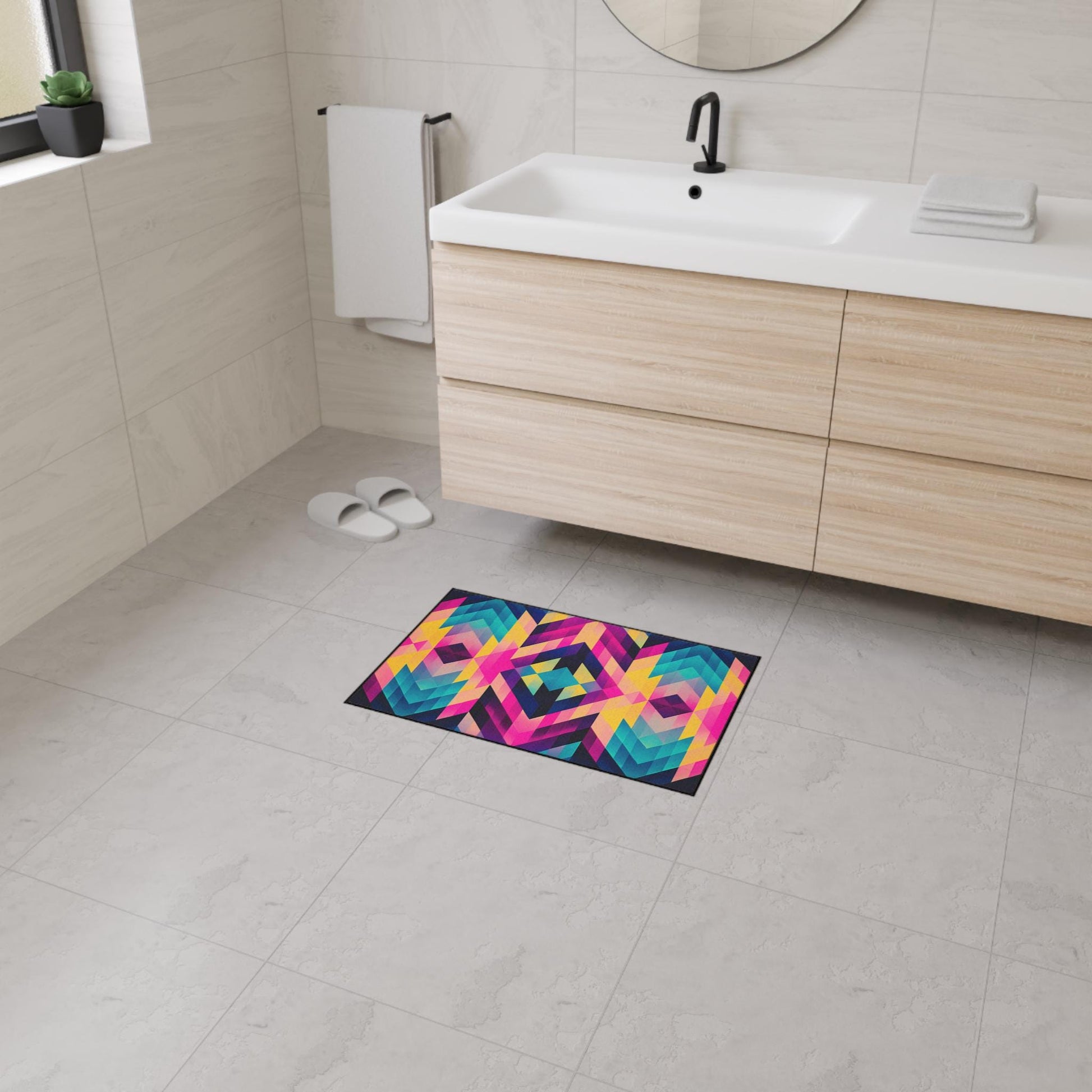 Colorful Geometric Heavy Duty Floor Mat | Stylish Home Decor, Modern Rug, Indoor Entrance Mat, Vibrant Kitchen Mat, Durable Floor Covering