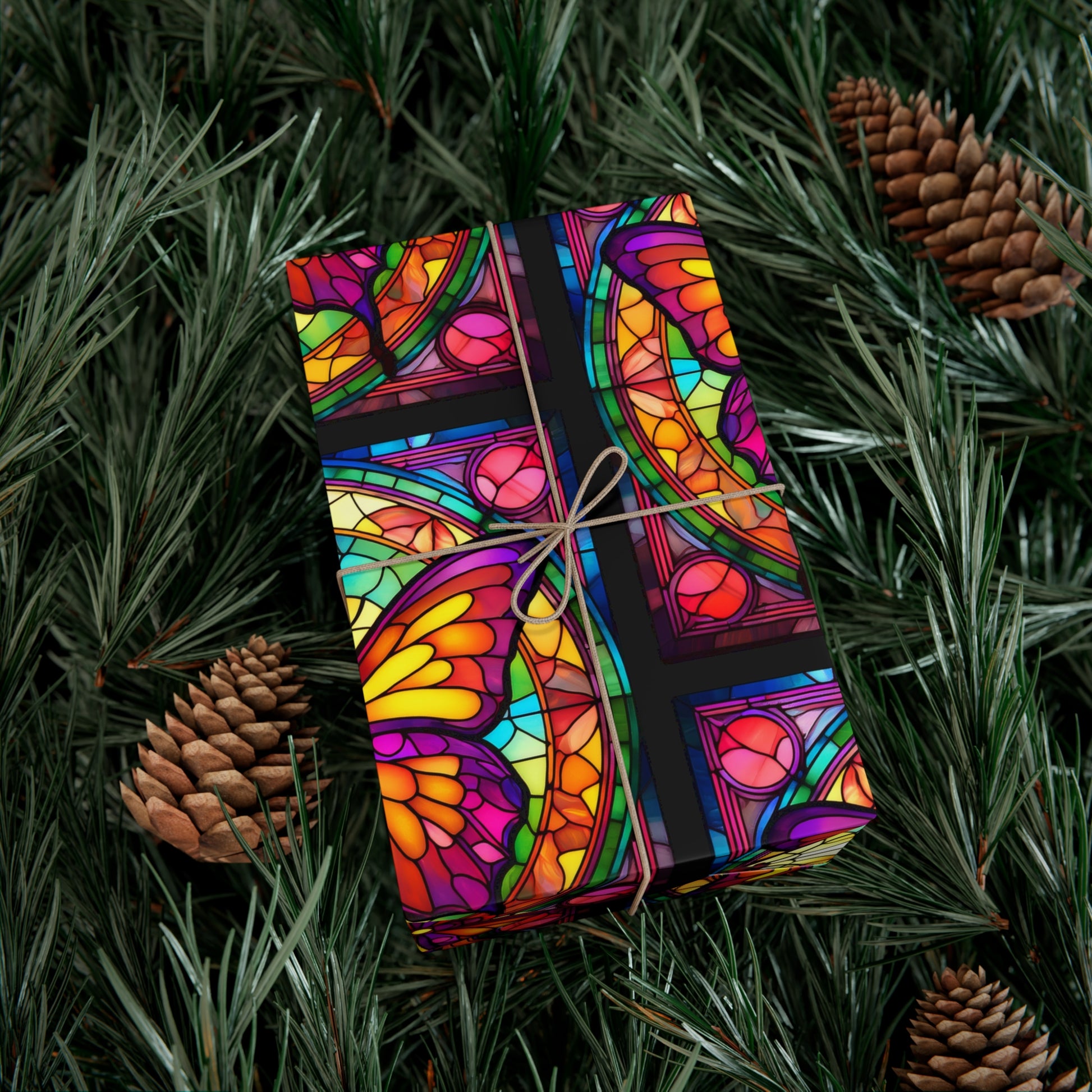 Butterfly Stained Glass Gift Wrap Papers | Vibrant Wrapping Paper for Birthdays, Weddings, and Celebrations