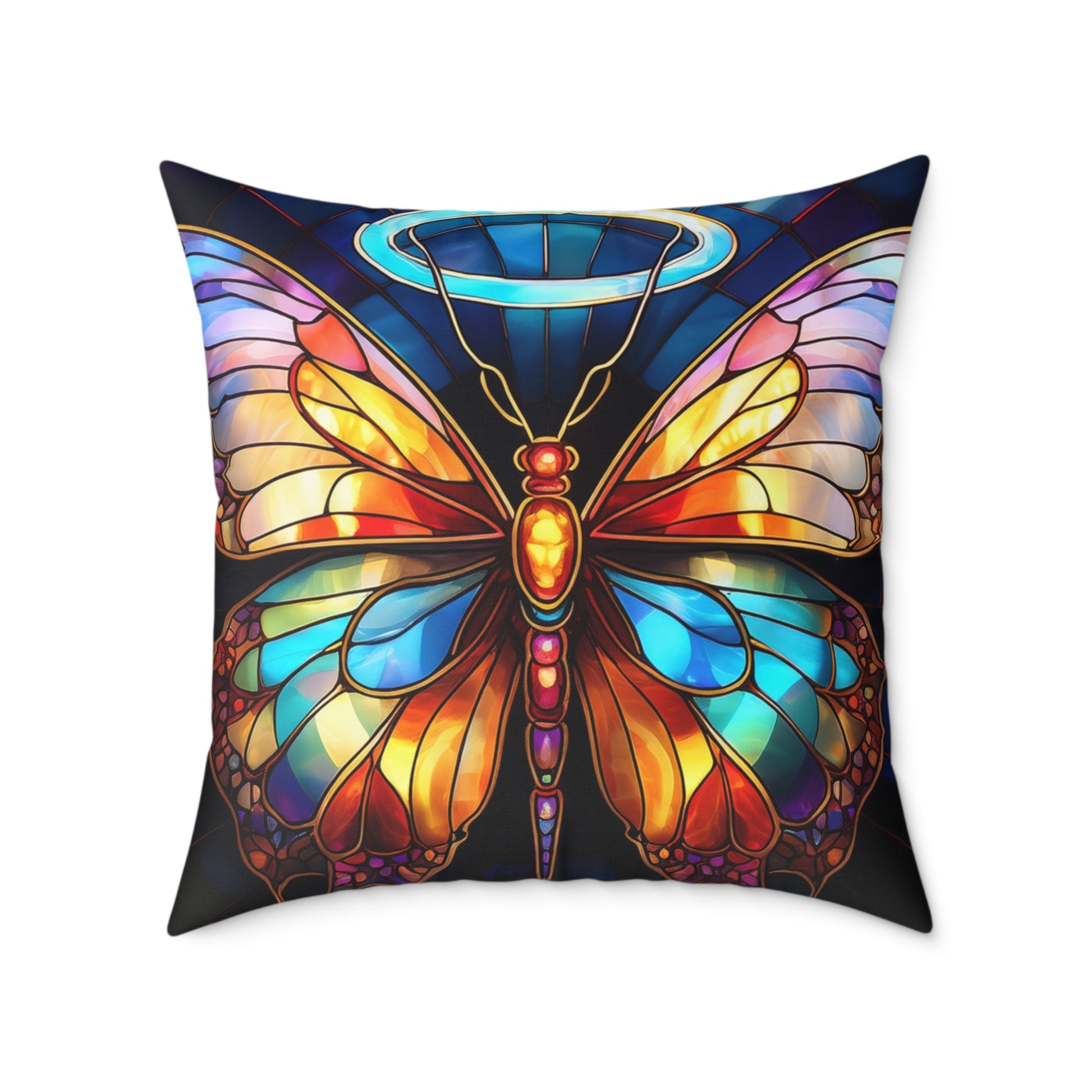 Colorful Halo Butterfly Stained Glass Pillow, Home Decor, Gift for Nature Lovers, Boho Style Cushion, Living Room Accent, Butterfly Art