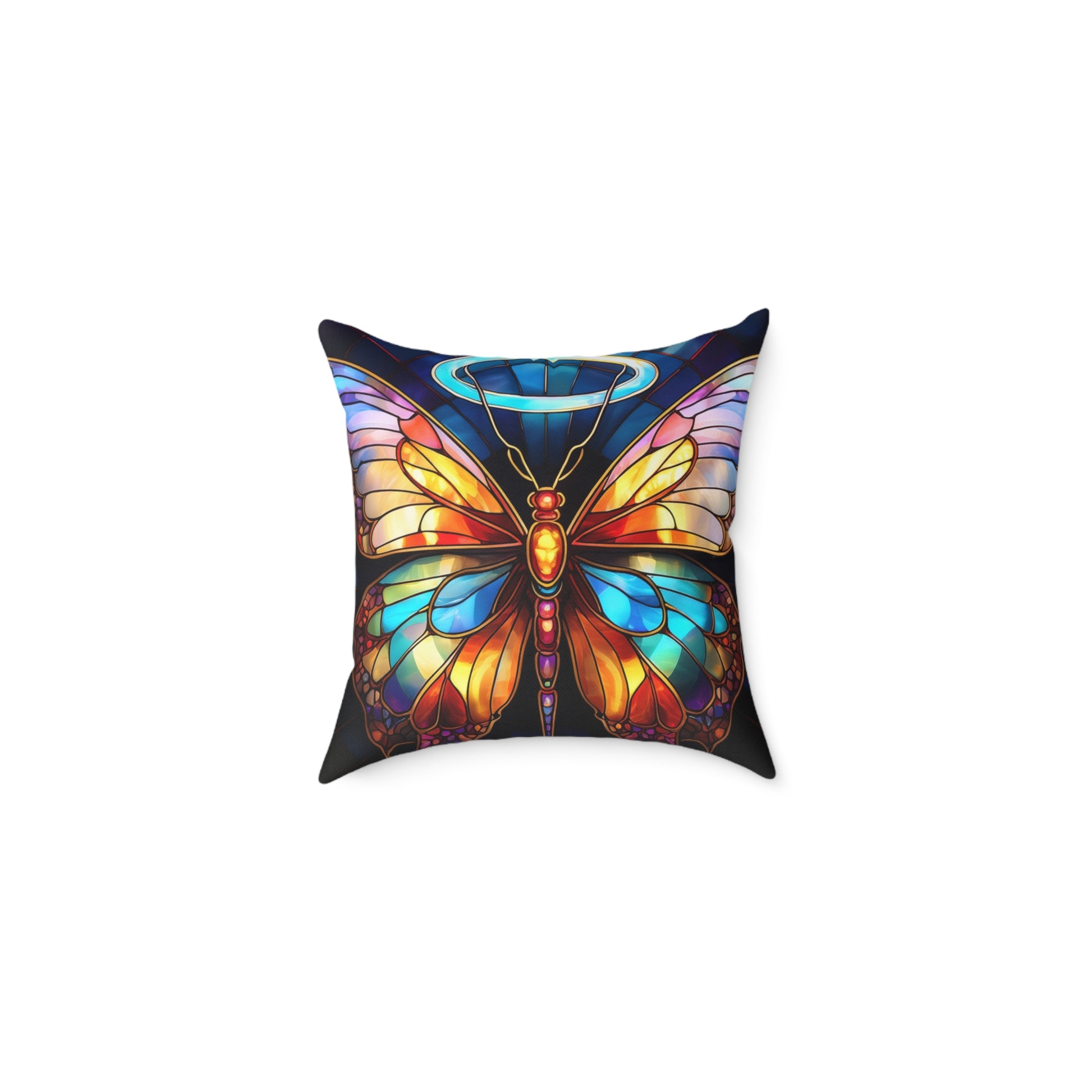 Colorful Halo Butterfly Stained Glass Pillow, Home Decor, Gift for Nature Lovers, Boho Style Cushion, Living Room Accent, Butterfly Art