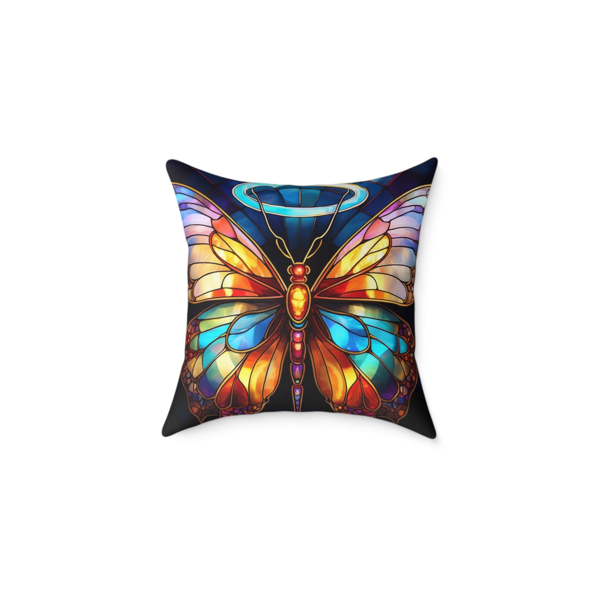 Colorful Halo Butterfly Stained Glass Pillow, Home Decor, Gift for Nature Lovers, Boho Style Cushion, Living Room Accent, Butterfly Art