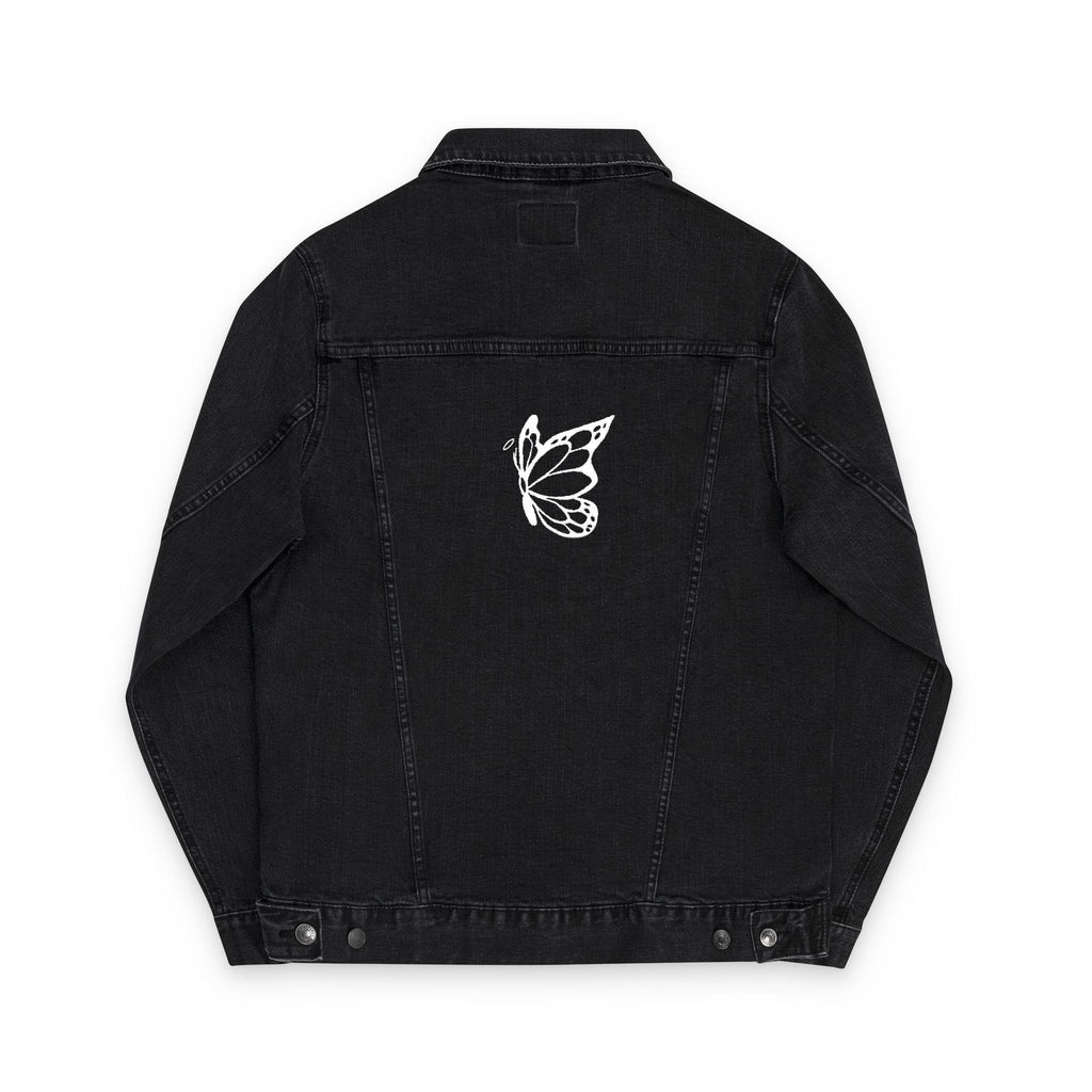 Embroidered Halo Butterfly Unisex Logo Denim Jacket, Casual Fashion, Unique Gift, Summer Outing, Streetwear, Personalized Style