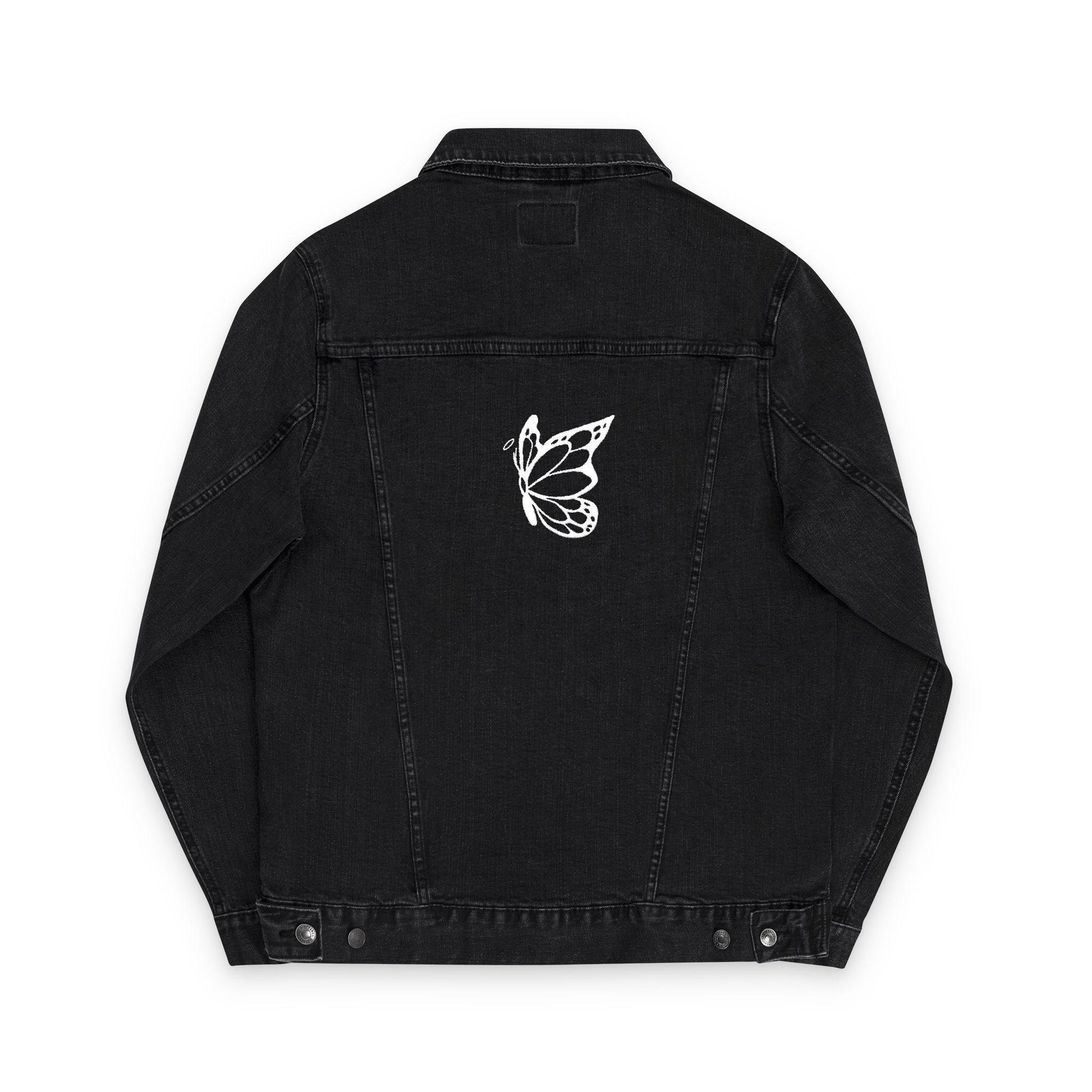 Embroidered Halo Butterfly Unisex Logo Denim Jacket, Casual Fashion, Unique Gift, Summer Outing, Streetwear, Personalized Style