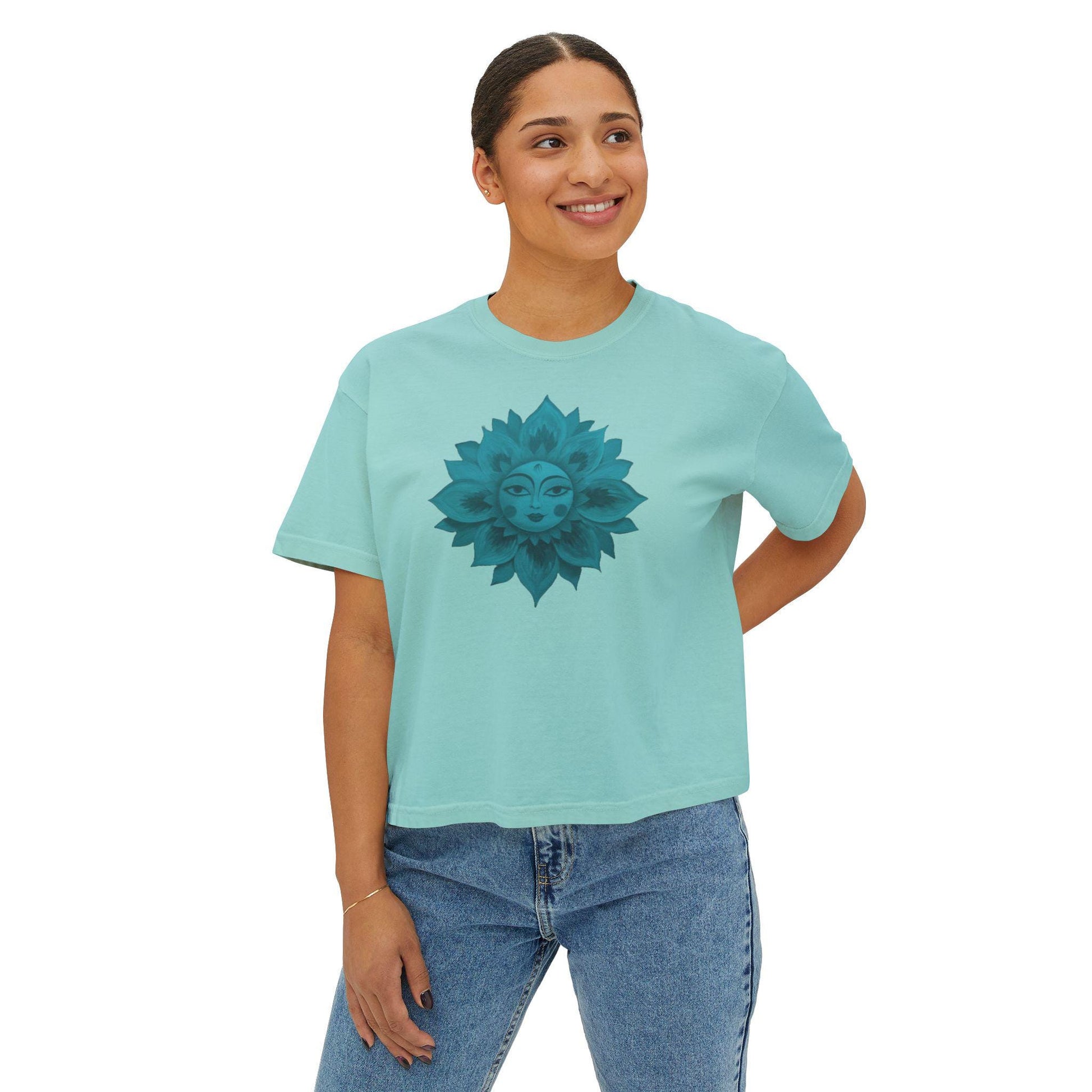 Bohemian Women's Boxy Tee with Floral Design, Casual Graphic T-Shirt, Summer Top, Gift for Her, Eco-Friendly Fashion