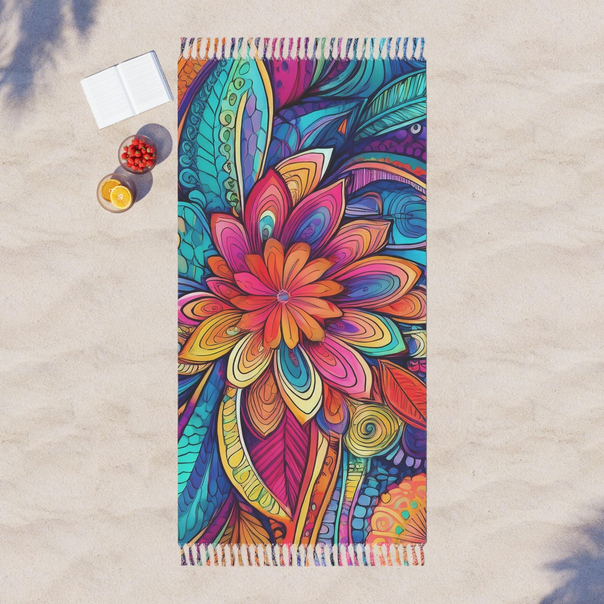 Boho Beach Towel - Vibrant Floral Design, Beach Day Essential, Vacation Ready, Summer Fun, Gift for Beach Lovers