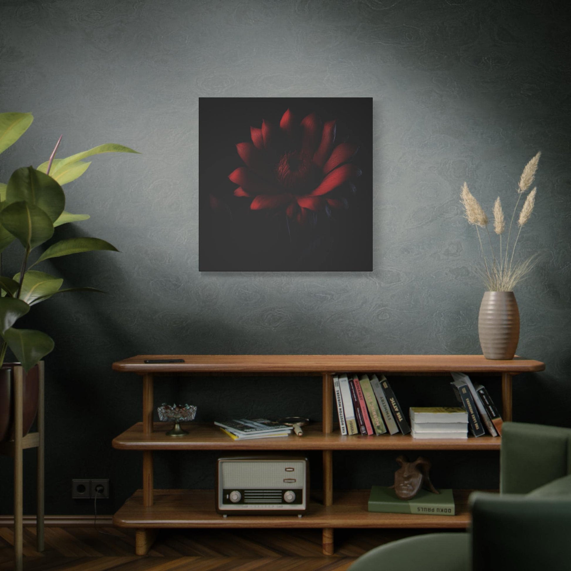 Artistic Burgundy Floral Canvas Print, Home Decor, Wall Art, Gift for Flower Lovers, Halo Butterfly, Modern Decoration, Halo Butterfly