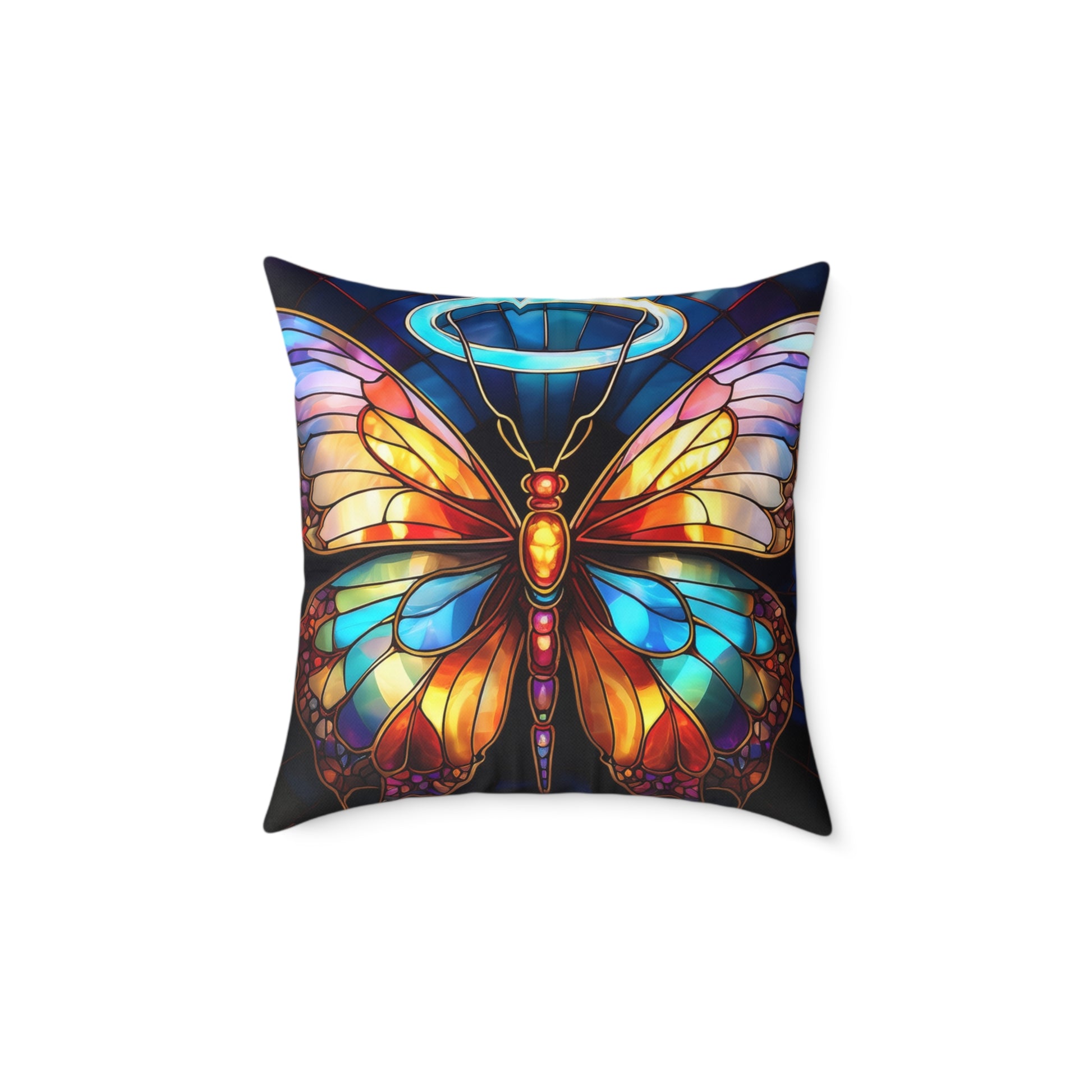 Colorful Halo Butterfly Stained Glass Pillow, Home Decor, Gift for Nature Lovers, Boho Style Cushion, Living Room Accent, Butterfly Art