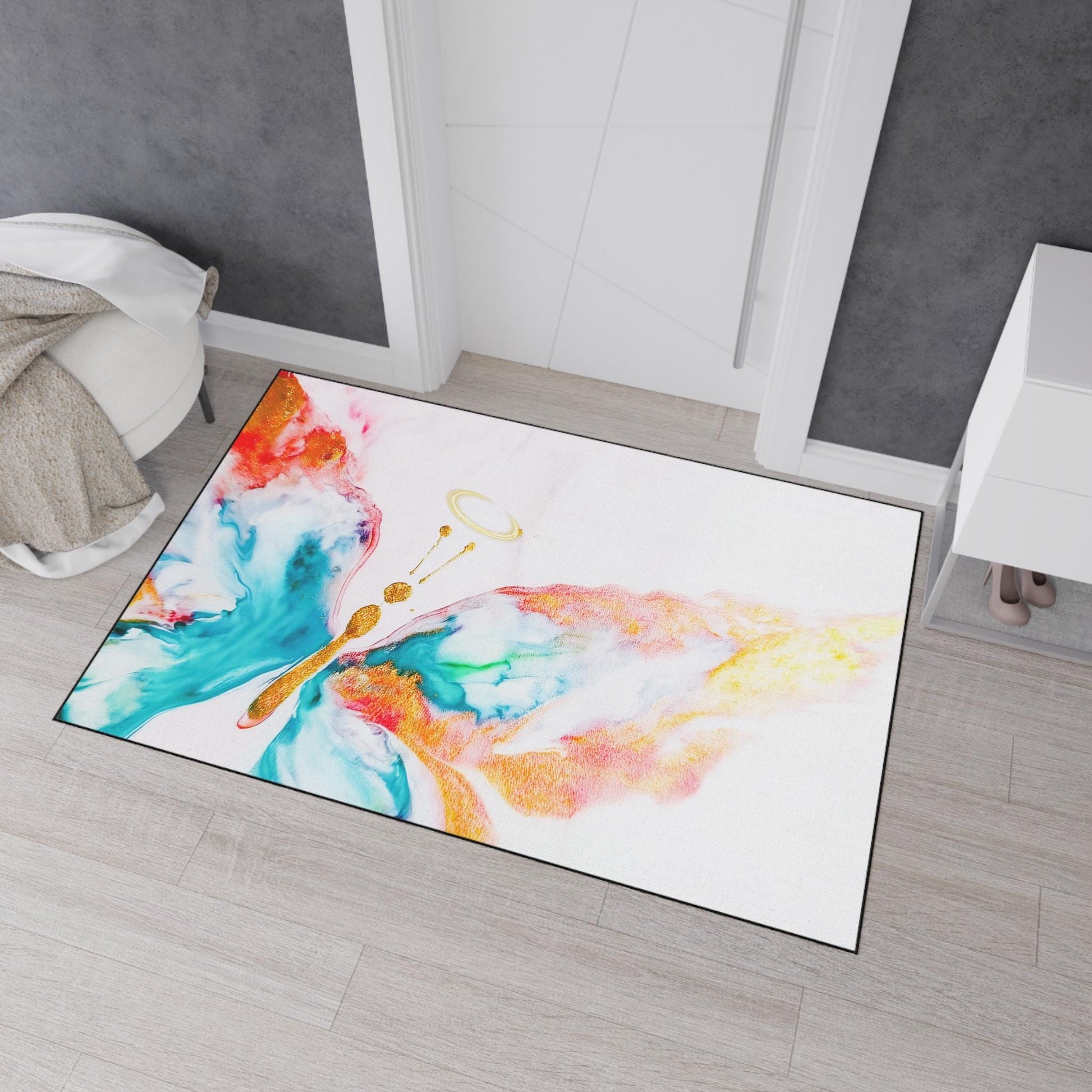 Artistic Halo Butterfly Floor Mat, Colorful Home Decor, Elegant Outdoor Mat, Entryway Rug, Gift for Nature Lovers