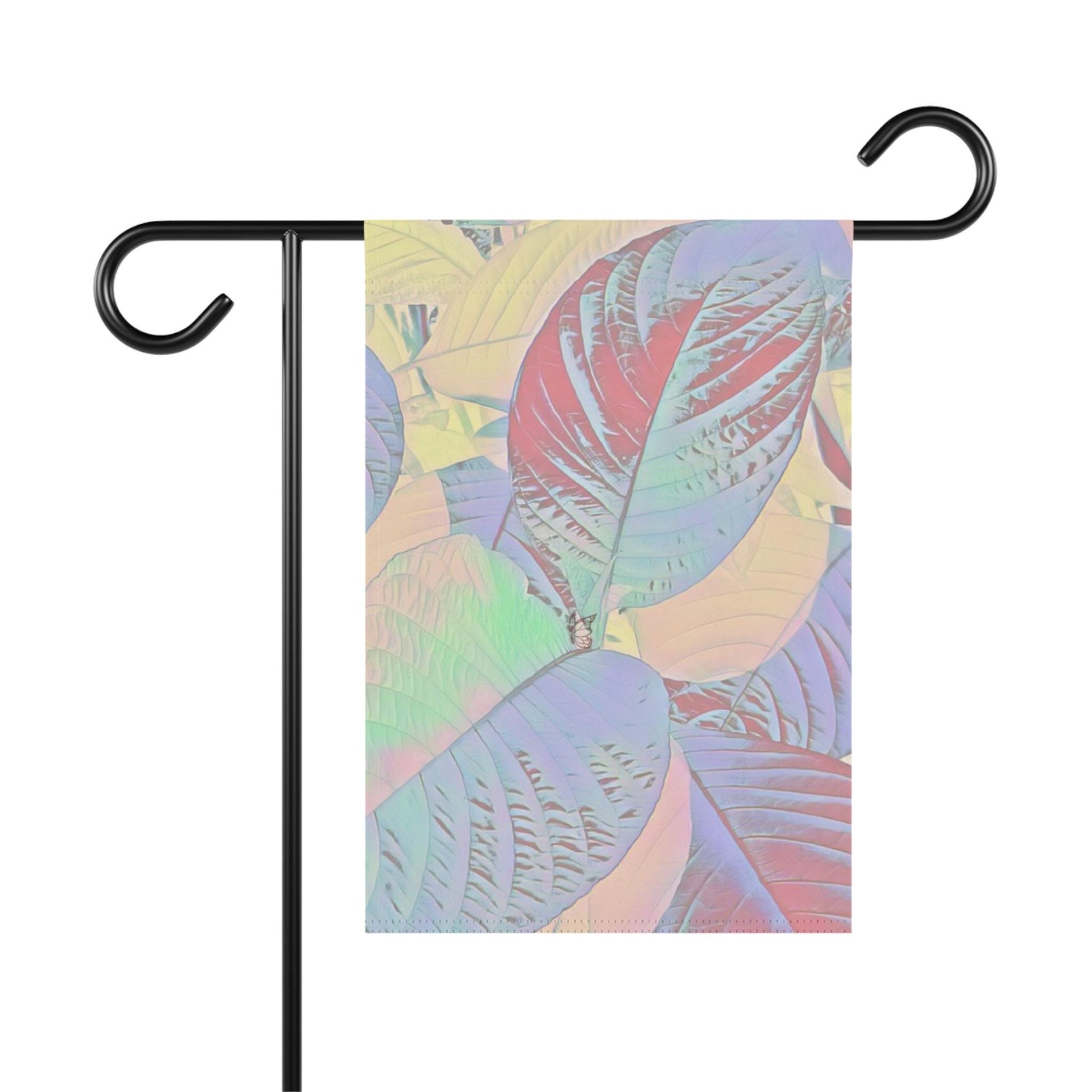 Colorful Botanical Leaves Garden & House Banner, Vibrant Garden Flag, Outdoor Decoration, Halo Butterfly, Nature Inspired Banner