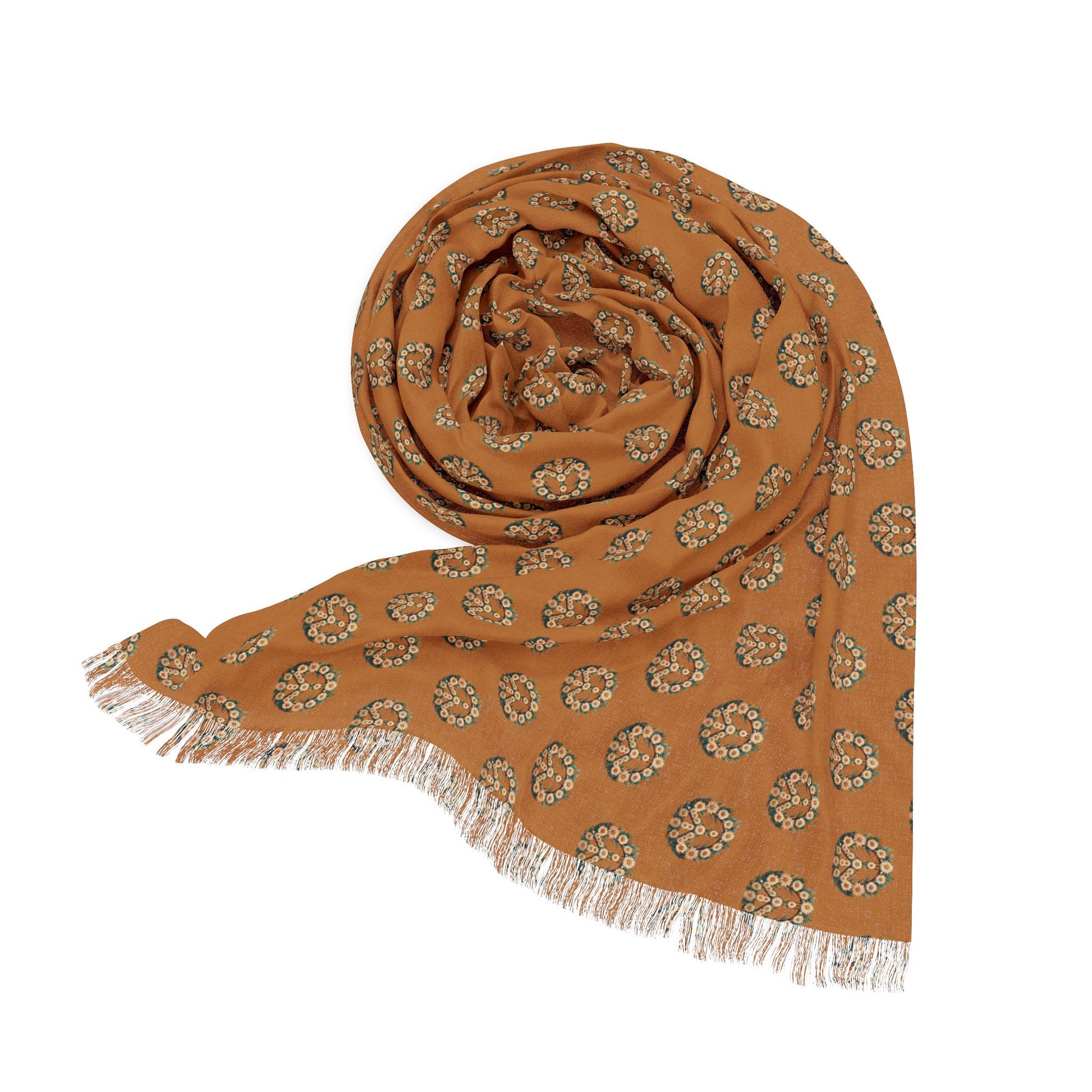 Bohemian Floral Peace Sign Light Scarf, Lightweight Shawl, Ethereal Fashion Accessory, Summer Wrap, Trendy Headscarf, Boho Chic