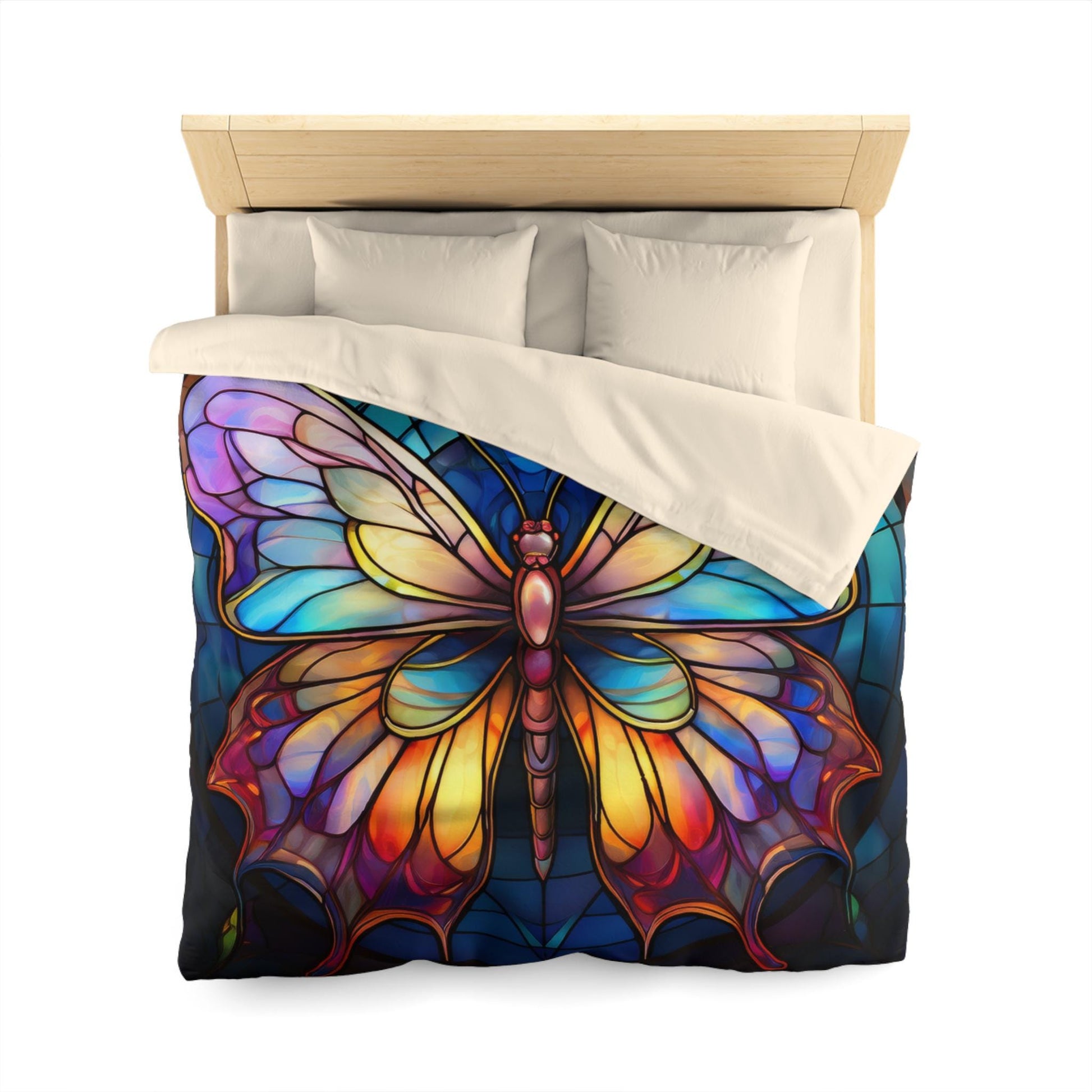 Colorful Halo Butterfly Stained Glass Microfiber Duvet Cover, Bedroom Decor, Bohemian Bedding, Gift for Nature Lovers, Unique Home Decor