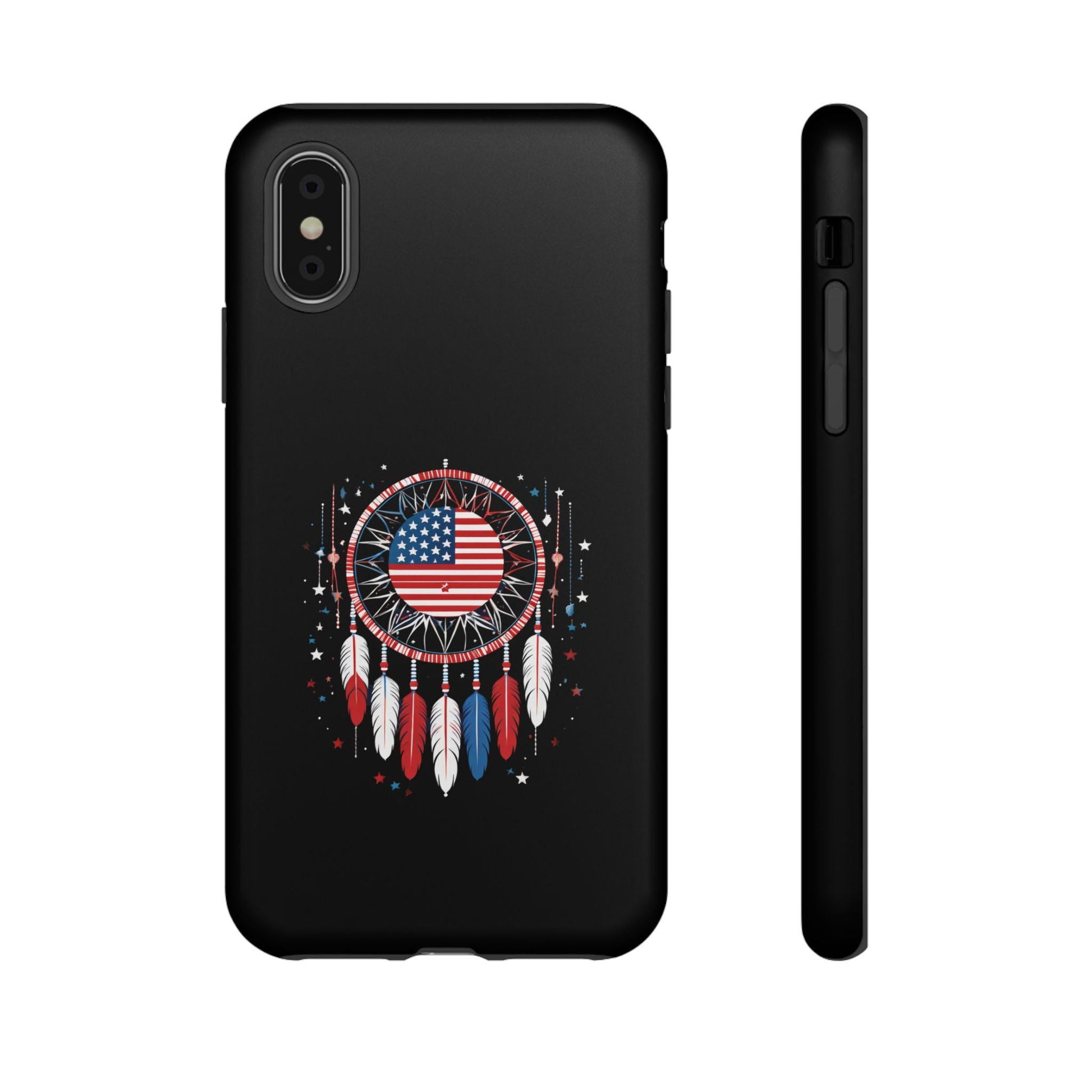 Patriotic Phone Case with Dreamcatcher Design, Tough Cases, Unique Gift for Independence Day, American Flag Style, Halo Butterfly