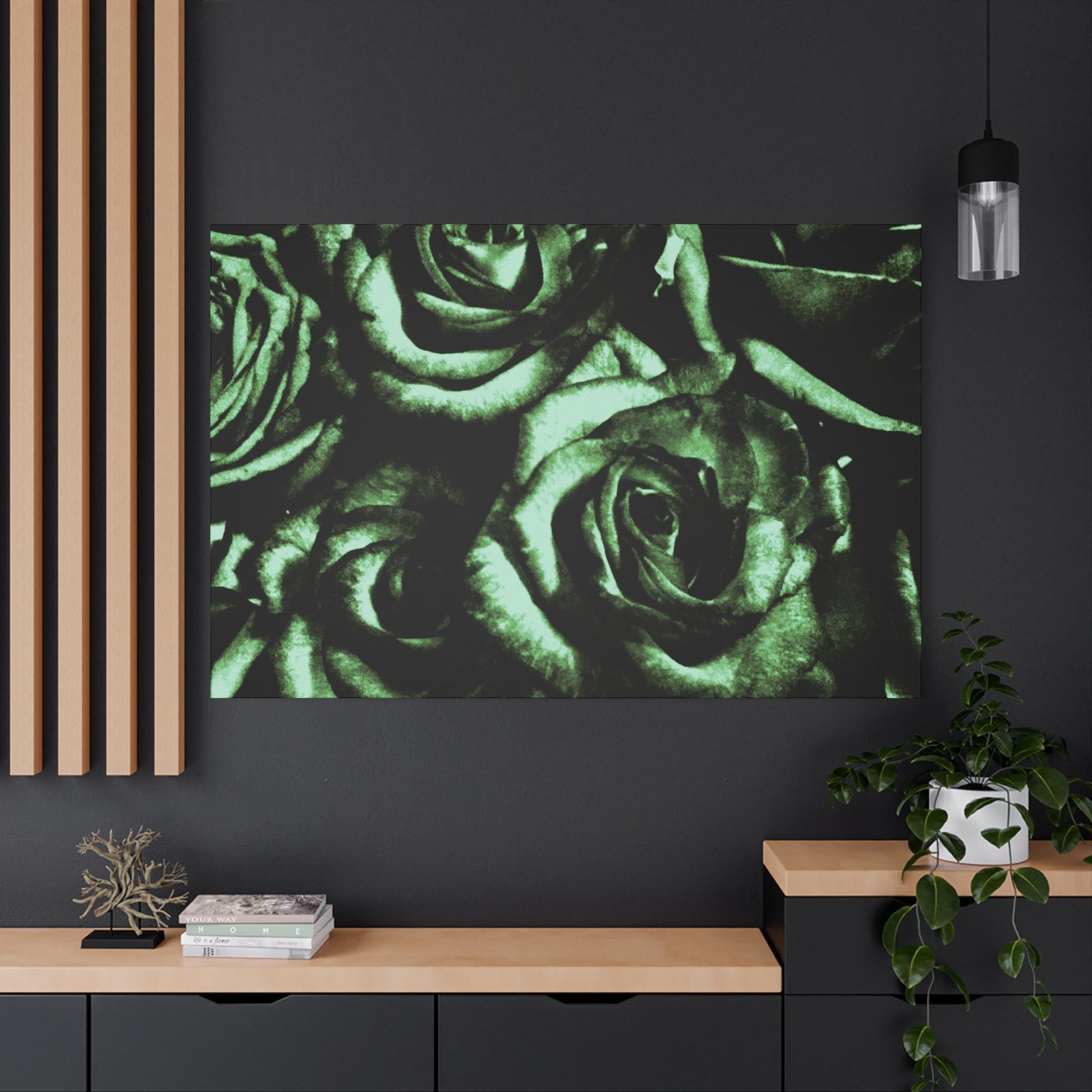 Black and Green Rose Canvas Wall Art, Floral Home Decor, Modern Art Print, Stylish Room Accent, Birthday Gift, Wall Decor