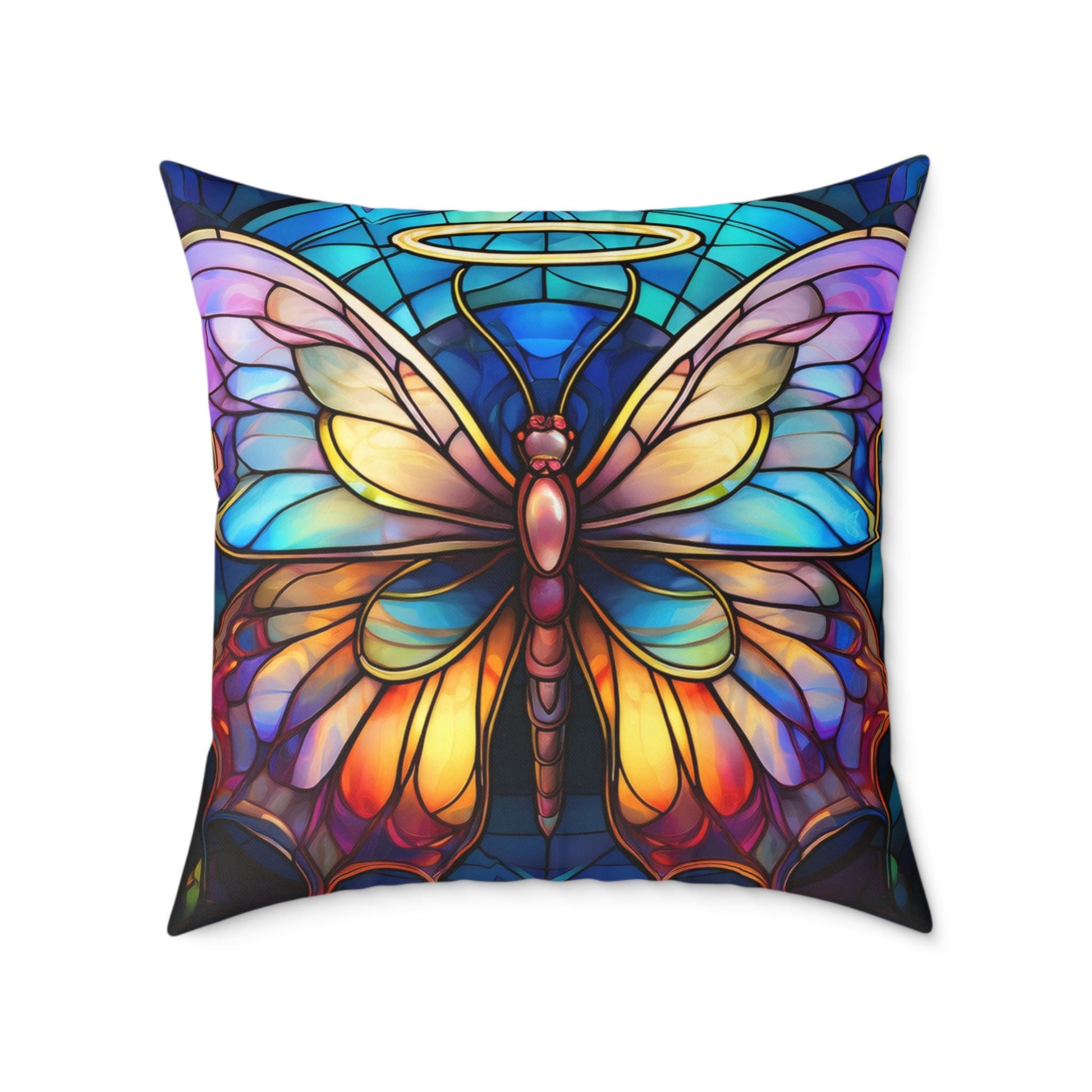 Colorful Halo Butterfly Stained Glass Pillow, Home Decor, Gift for Nature Lovers, Boho Style Cushion, Living Room Accent, Butterfly Art
