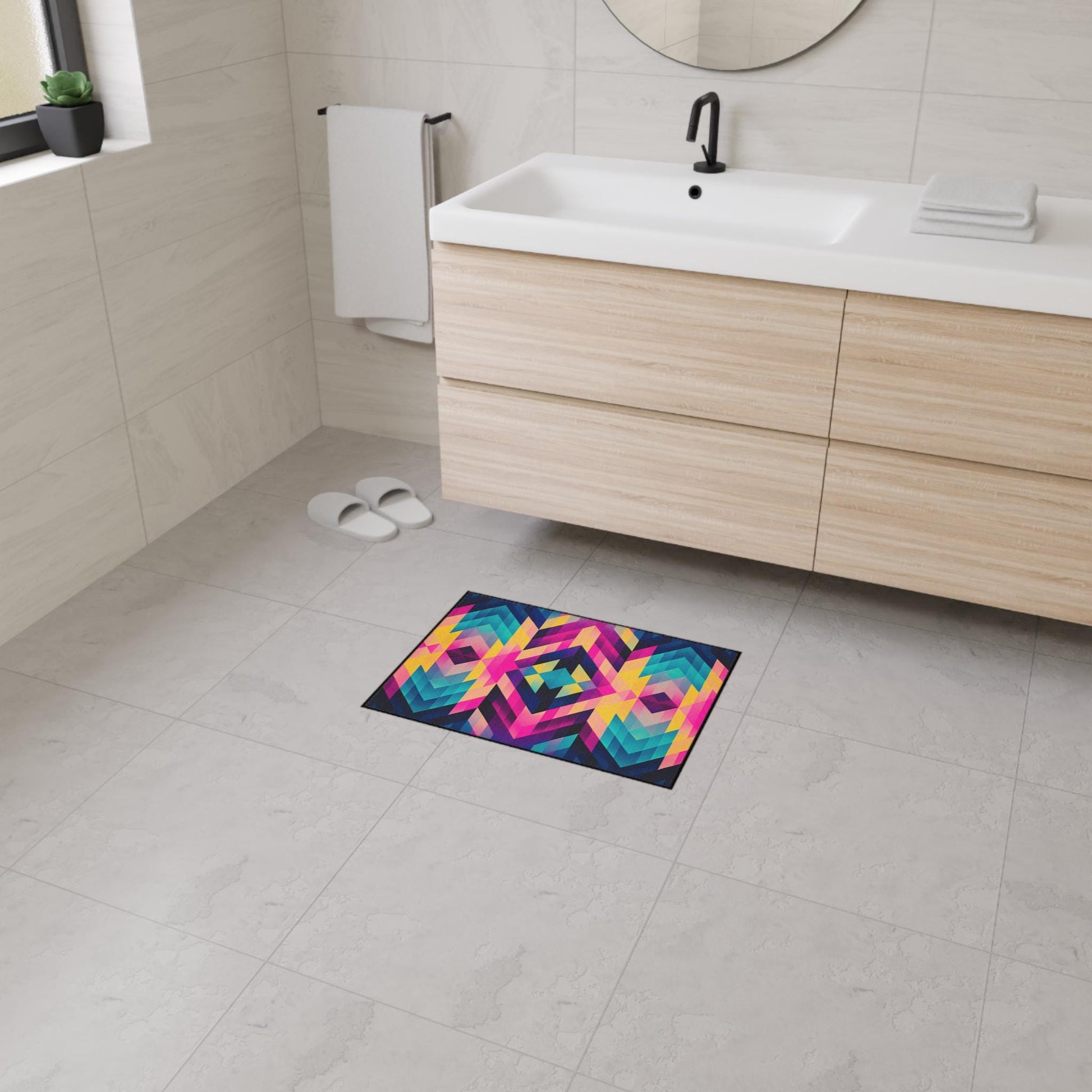Colorful Geometric Heavy Duty Floor Mat | Stylish Home Decor, Modern Rug, Indoor Entrance Mat, Vibrant Kitchen Mat, Durable Floor Covering