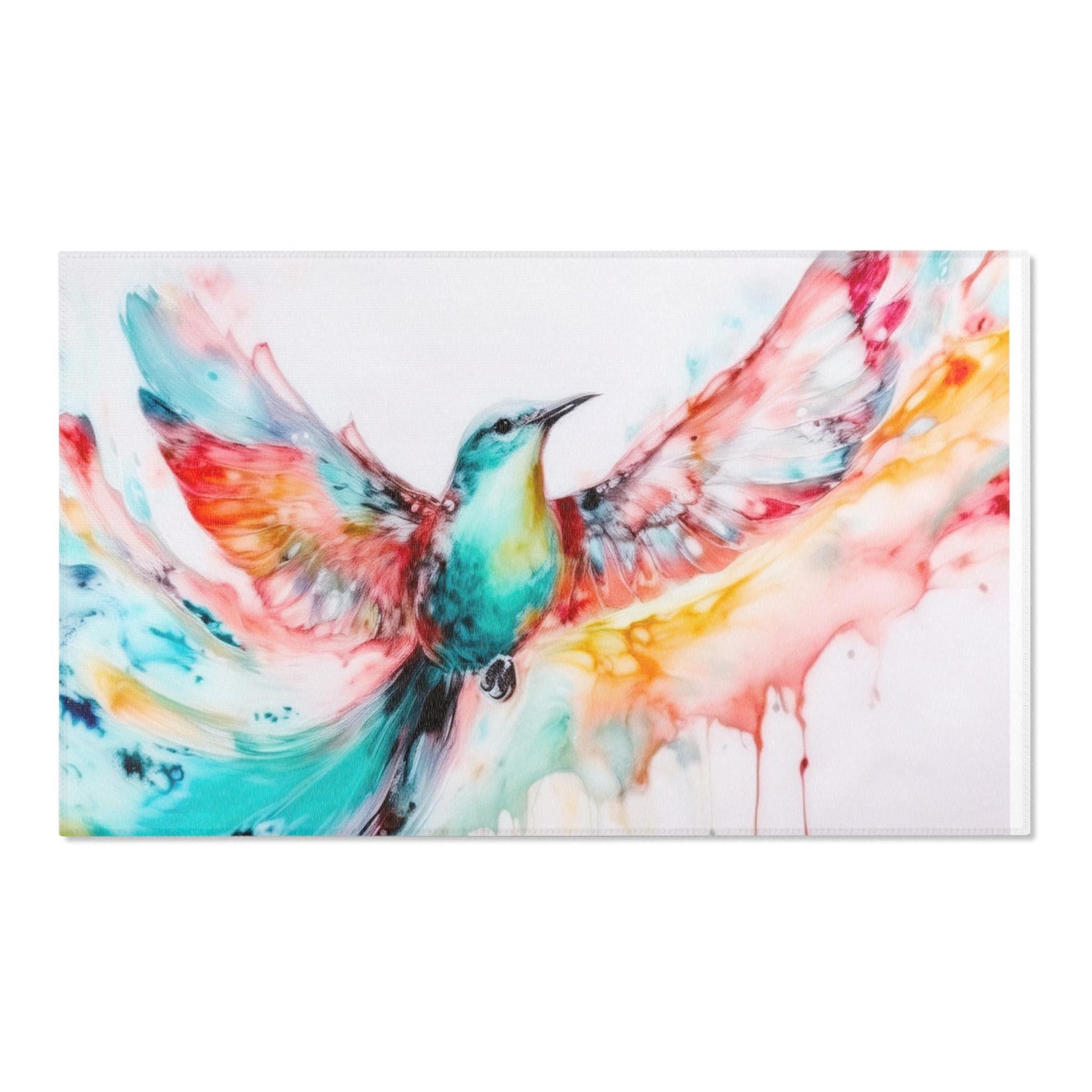 Colorful Hummingbird Area Rug | Vibrant Home Decor, Bohemian Living Room, Gift for Bird Lovers, Colorful Art Rug, Nature Inspired Decor