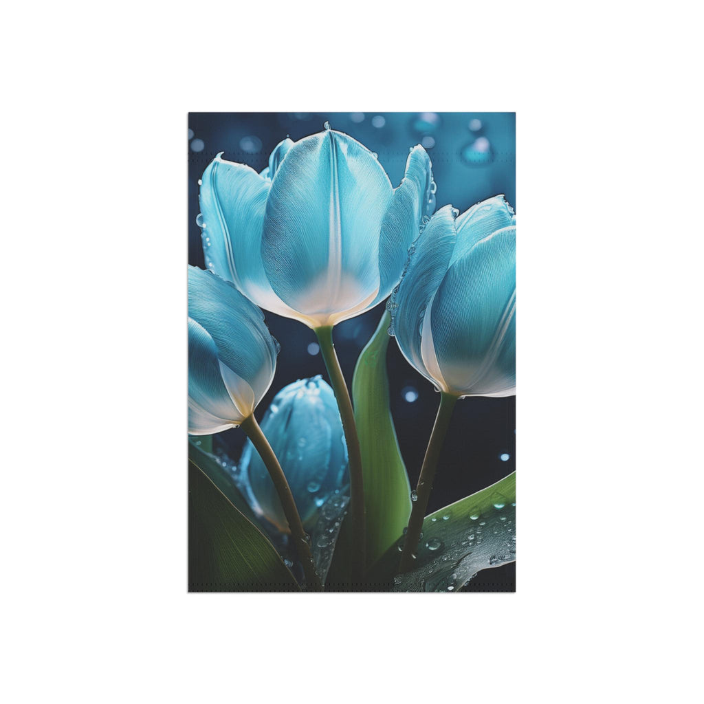 Chic Blue Tulip Garden Banner, Floral Outdoor Decor, Housewarming Gift, Spring Celebrations, Halo Butterfly, Yard Sign, Elegant Garden Art