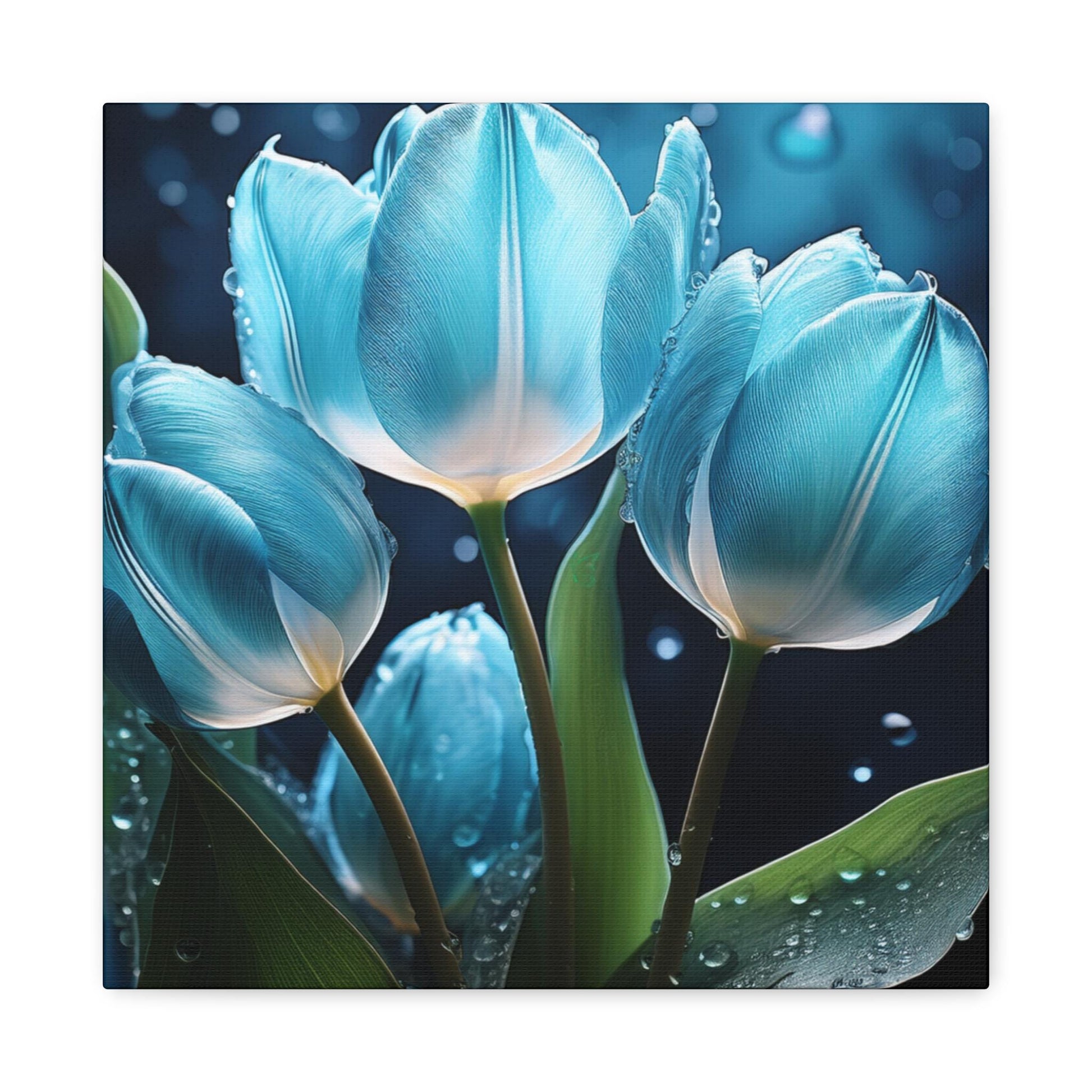 Beautiful Blue Tulip Canvas Art, Floral Wall Decor, Home Accents, Gift for Her, Nature Inspired Art, Halo Butterfly, Modern Flower Print