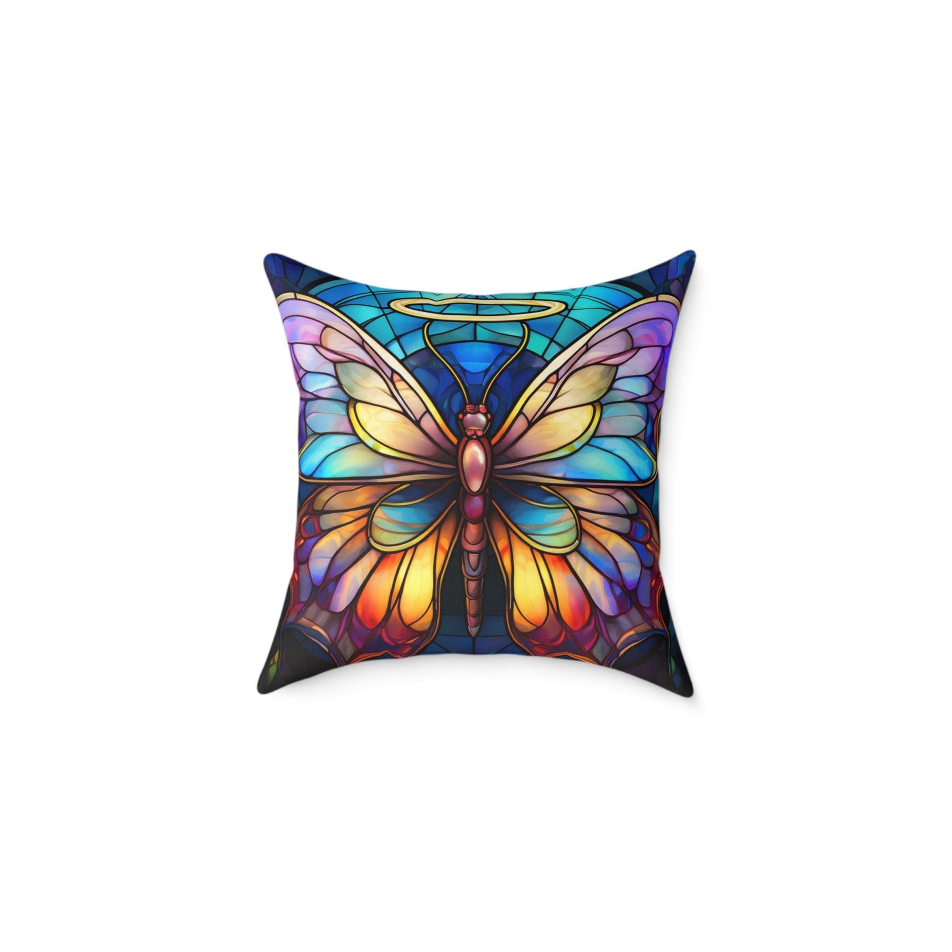 Colorful Halo Butterfly Stained Glass Pillow, Home Decor, Gift for Nature Lovers, Boho Style Cushion, Living Room Accent, Butterfly Art
