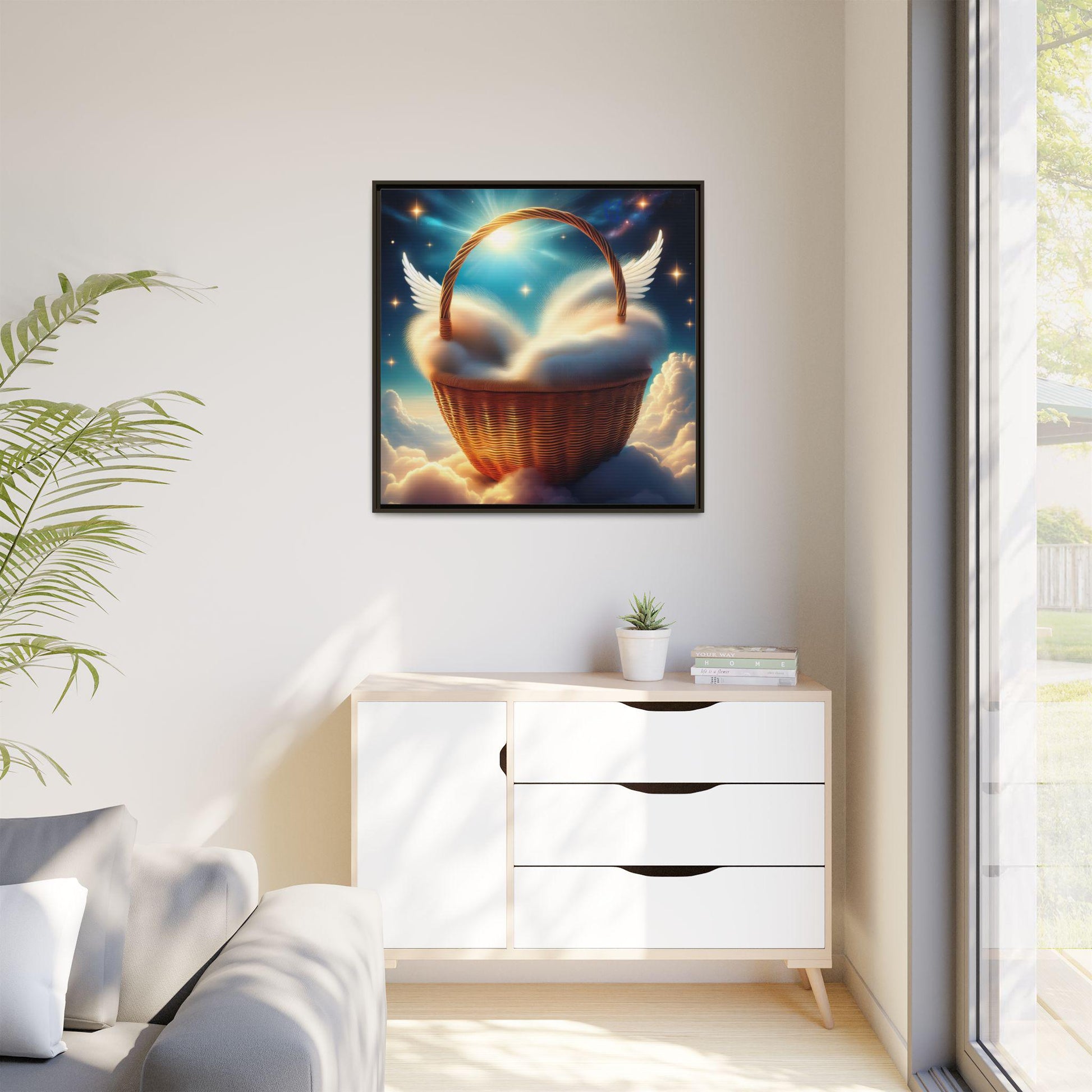 Holy Heaven in a Heavenly Basket Art Print, Inspirational Decor, Gift for Dreamers, Halo Butterfly, Unique Wall Art, Ethereal Decoration
