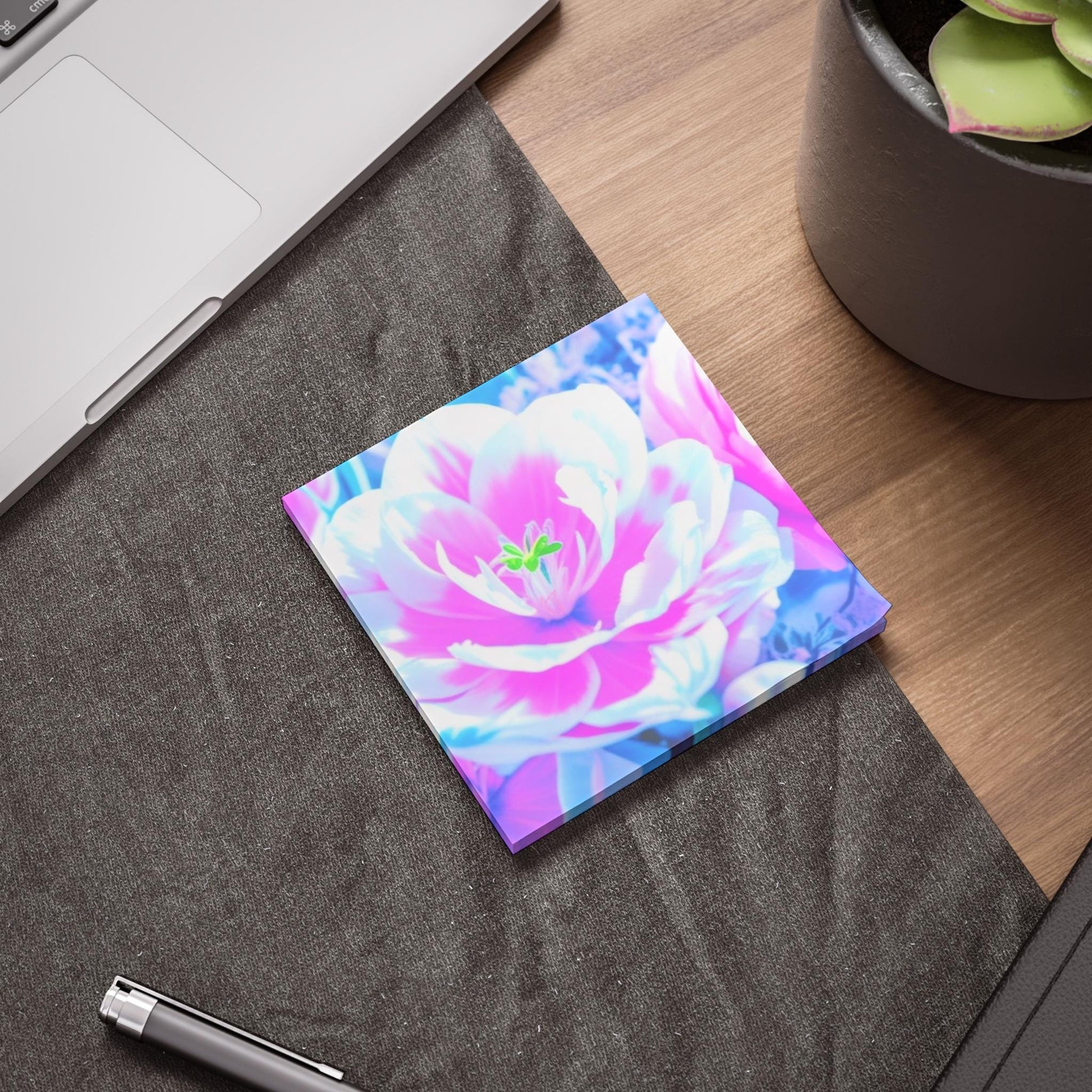 Bright Pink Floral Post-it® Note Pads for Creative Planning, Gift for Students Desk Organizer, Halo Butterfly, Office Supplies, Floral Decor