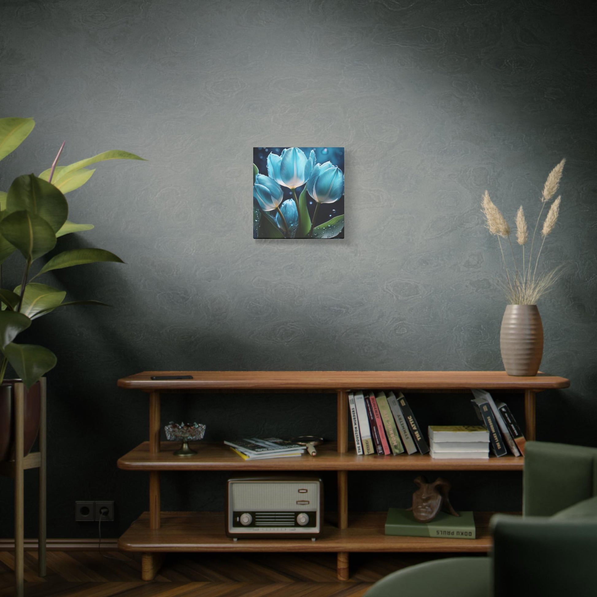 Beautiful Blue Tulip Canvas Art, Floral Wall Decor, Home Accents, Gift for Her, Nature Inspired Art, Halo Butterfly, Modern Flower Print