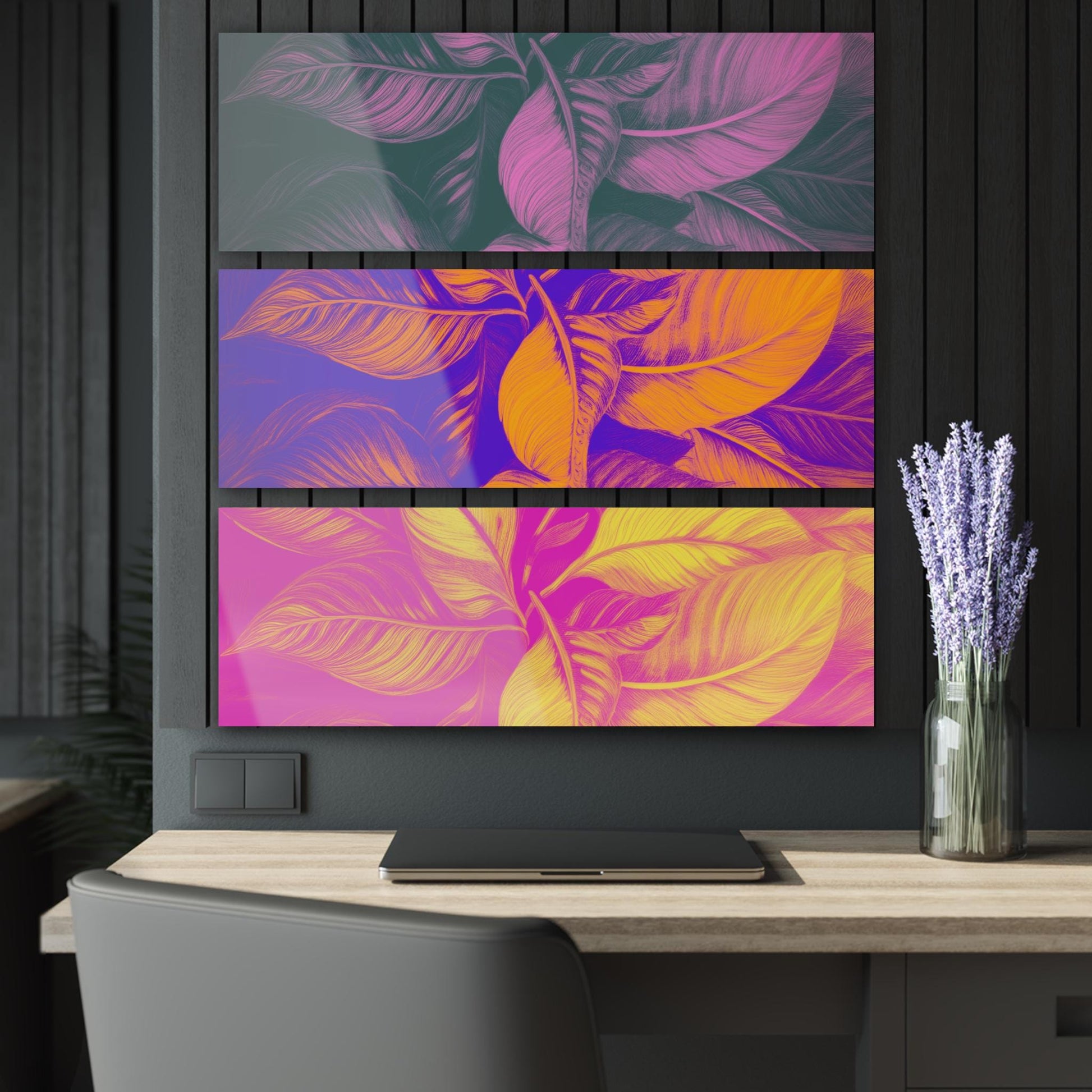 Botanical Triptych Acrylic Prints | Colorful Leaf Art for Home Decor, Nature-Inspired Wall Art, Gift for Plant Lovers, Interior Design
