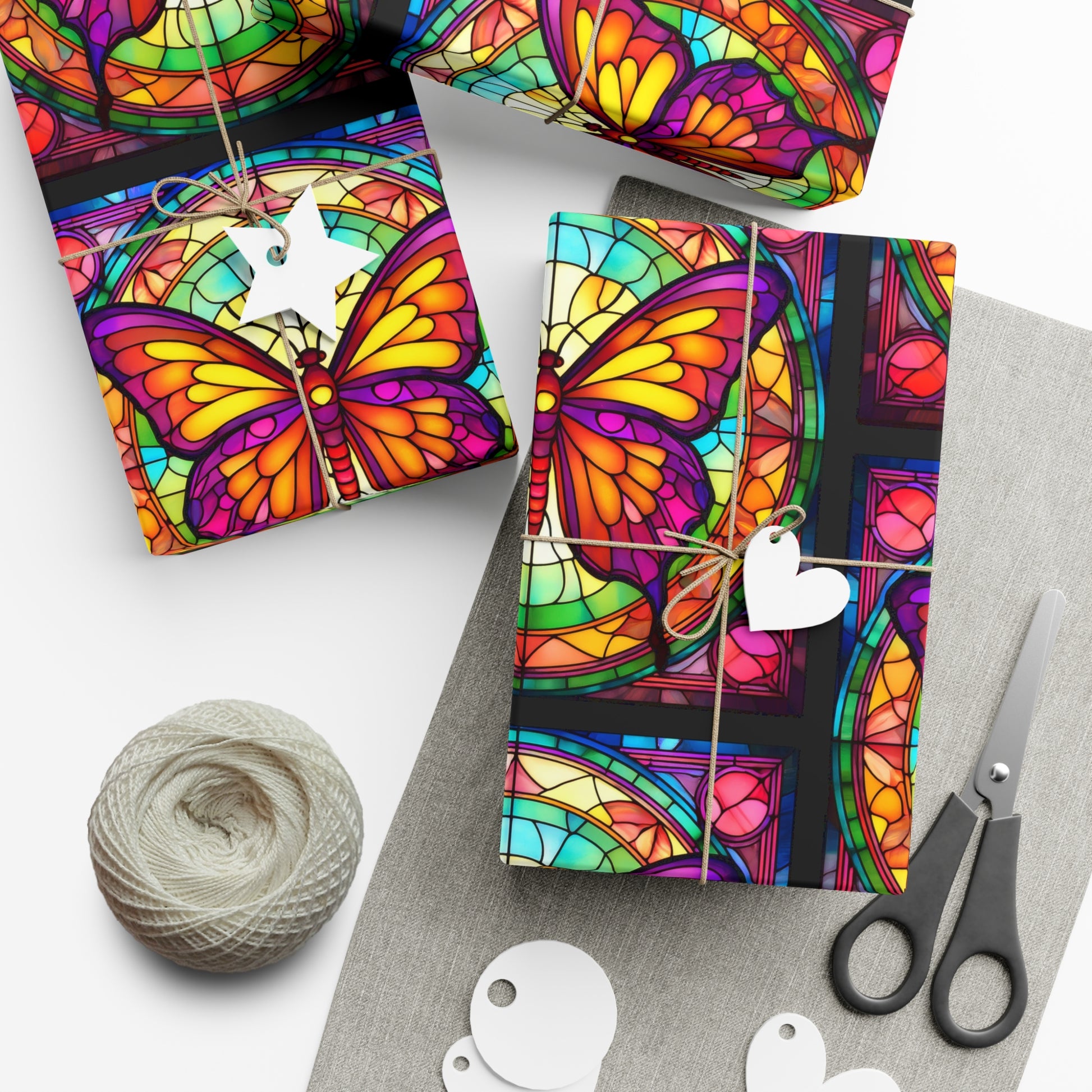 Butterfly Stained Glass Gift Wrap Papers | Vibrant Wrapping Paper for Birthdays, Weddings, and Celebrations