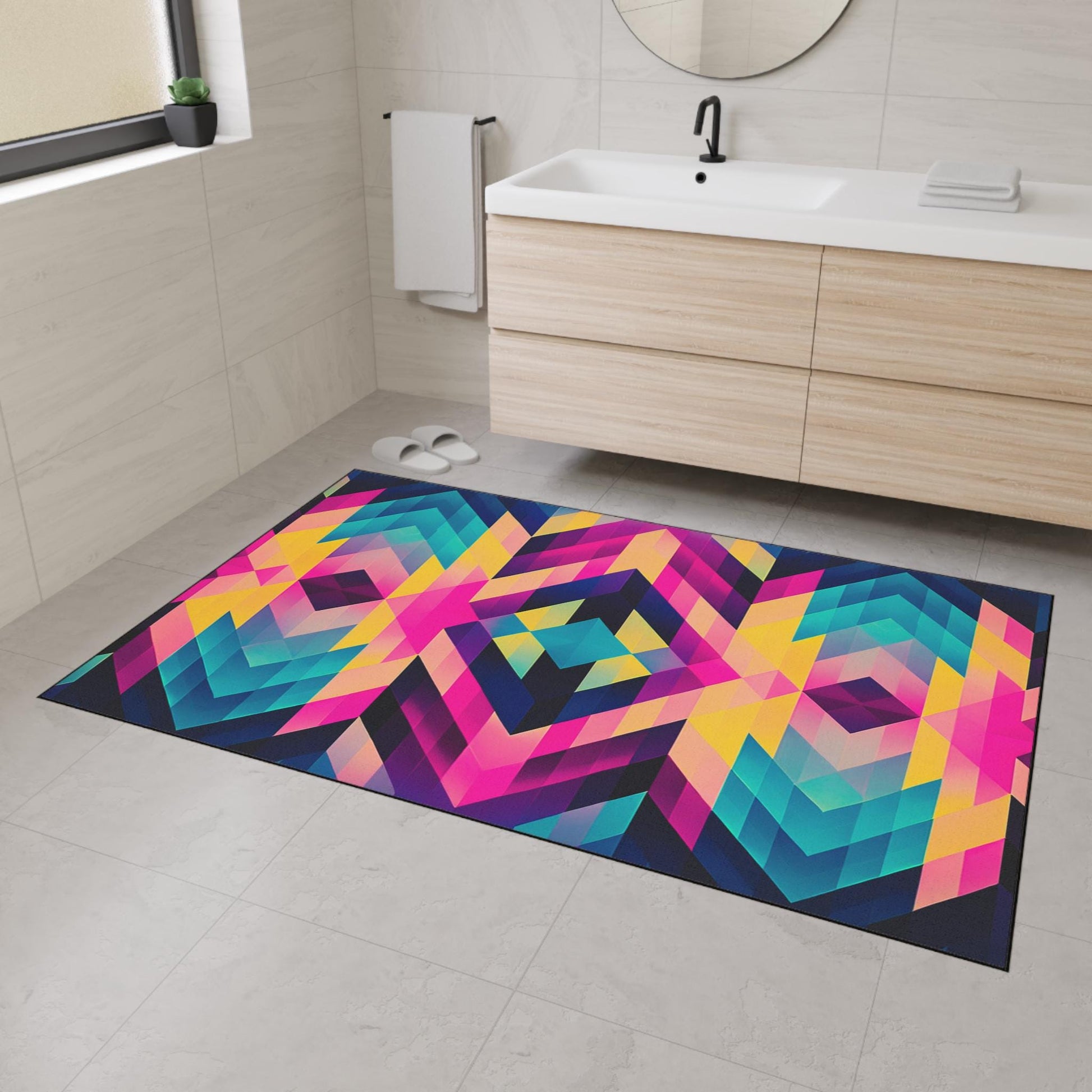 Colorful Geometric Heavy Duty Floor Mat | Stylish Home Decor, Modern Rug, Indoor Entrance Mat, Vibrant Kitchen Mat, Durable Floor Covering