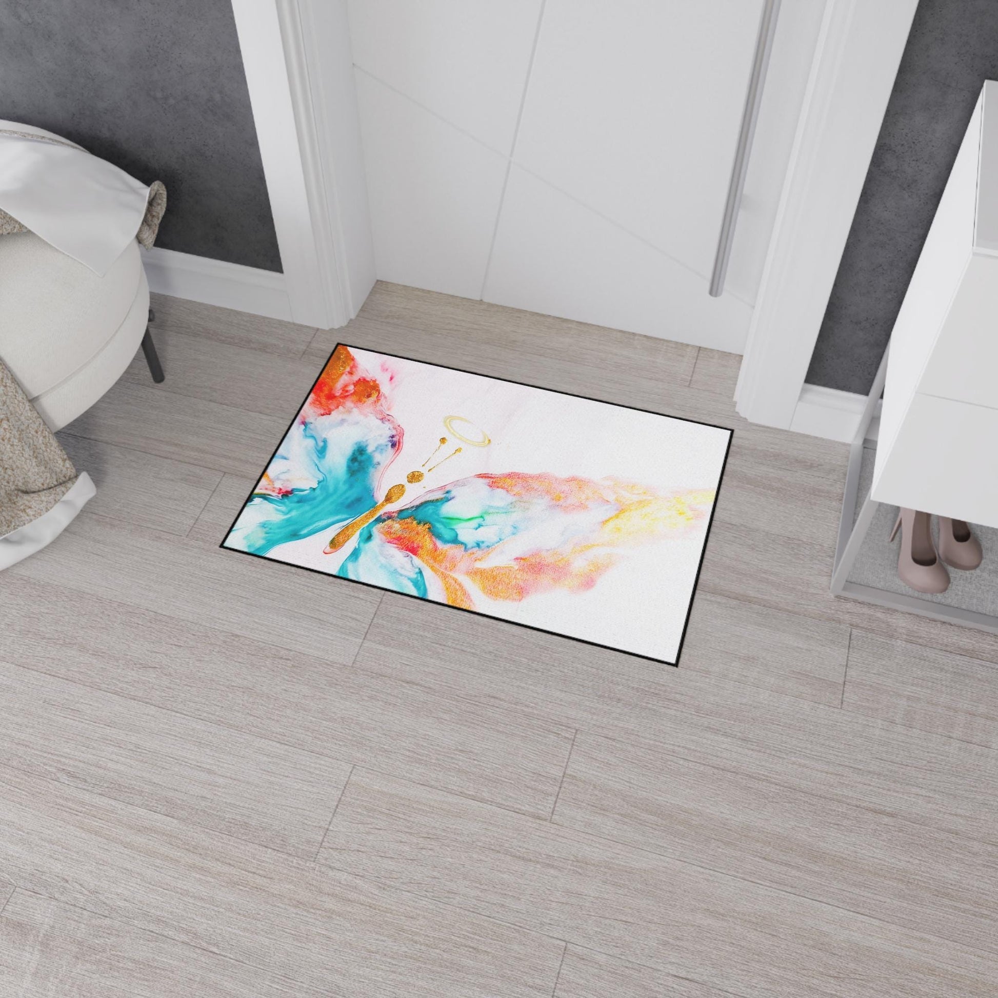Artistic Halo Butterfly Floor Mat, Colorful Home Decor, Elegant Outdoor Mat, Entryway Rug, Gift for Nature Lovers