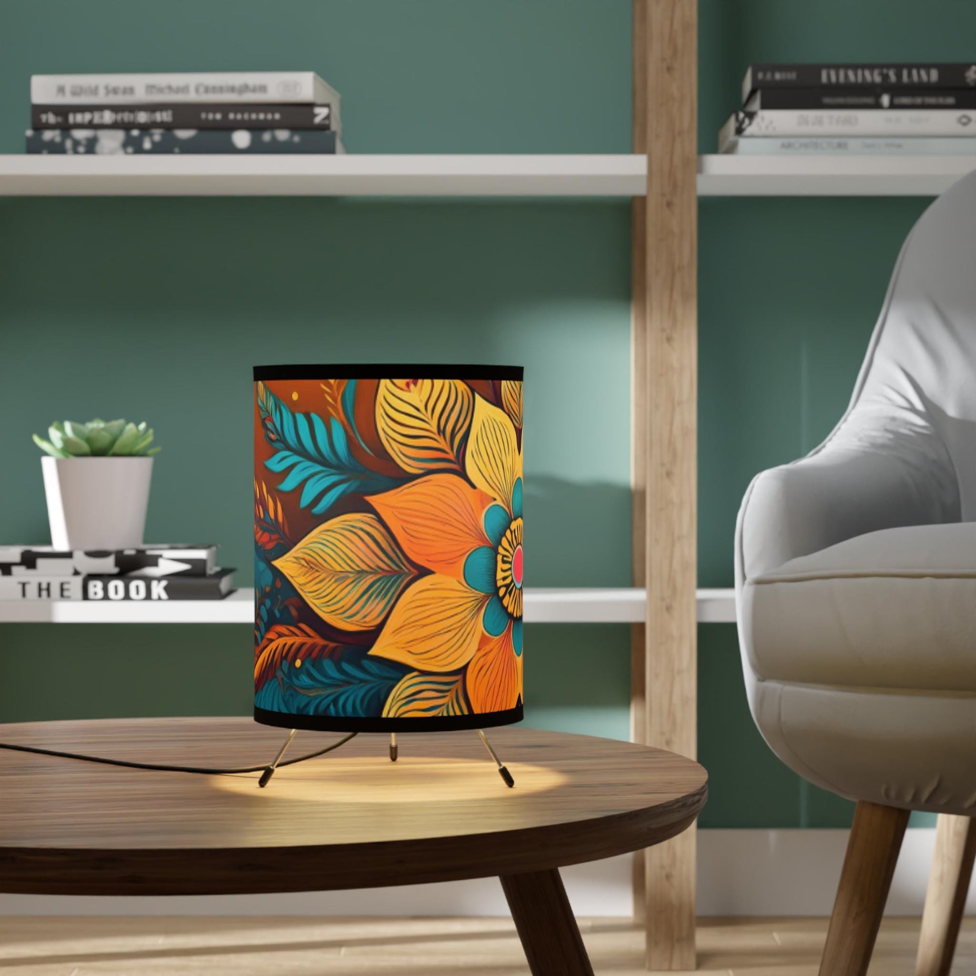Bohemian Flower Tripod Lamp with High-Res Shade | Boho Home Decor, Unique Lighting, Halo Butterfly, Gift for Her, Artistic Interior